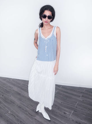 Lace Patchwork Checked Tank Top