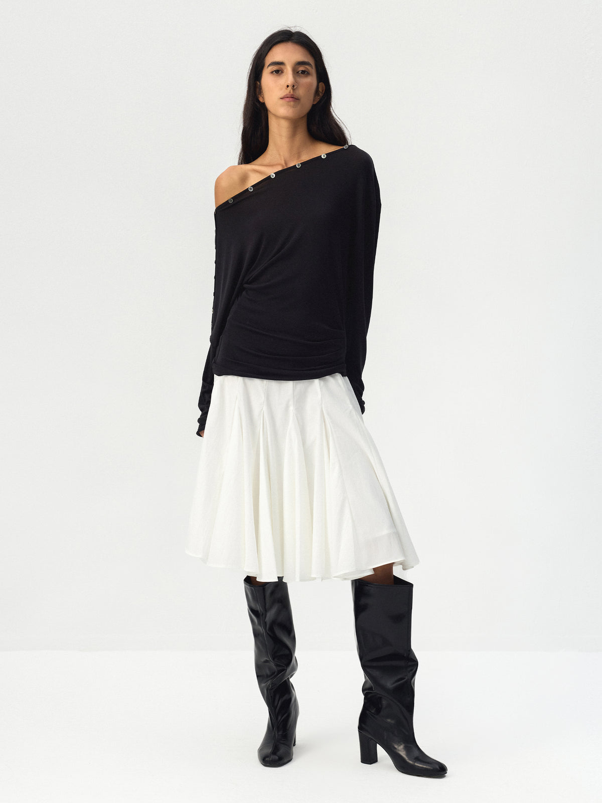CUBIC Pleated Flared Midi Skirt-4