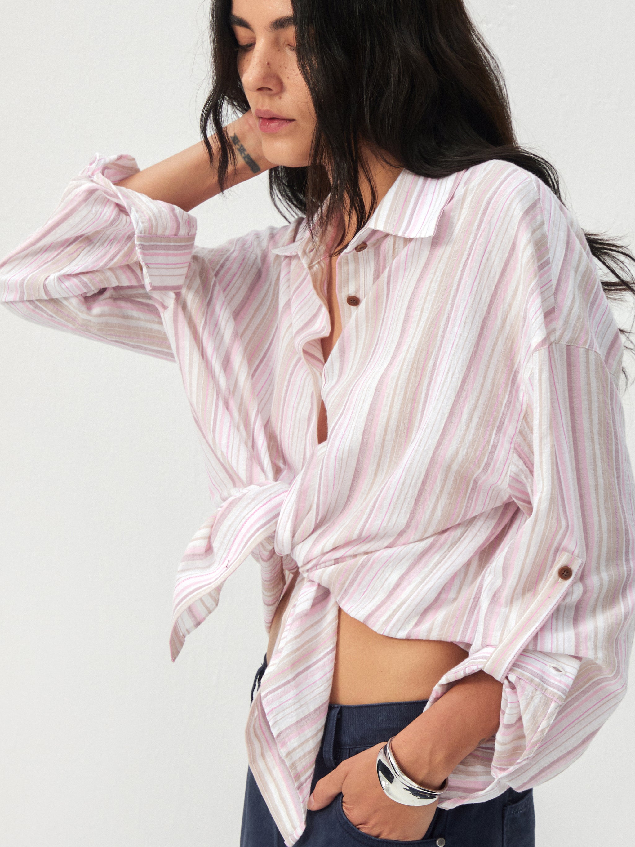 CUBIC Cotton-Blend Striped Oversized Shirt-4