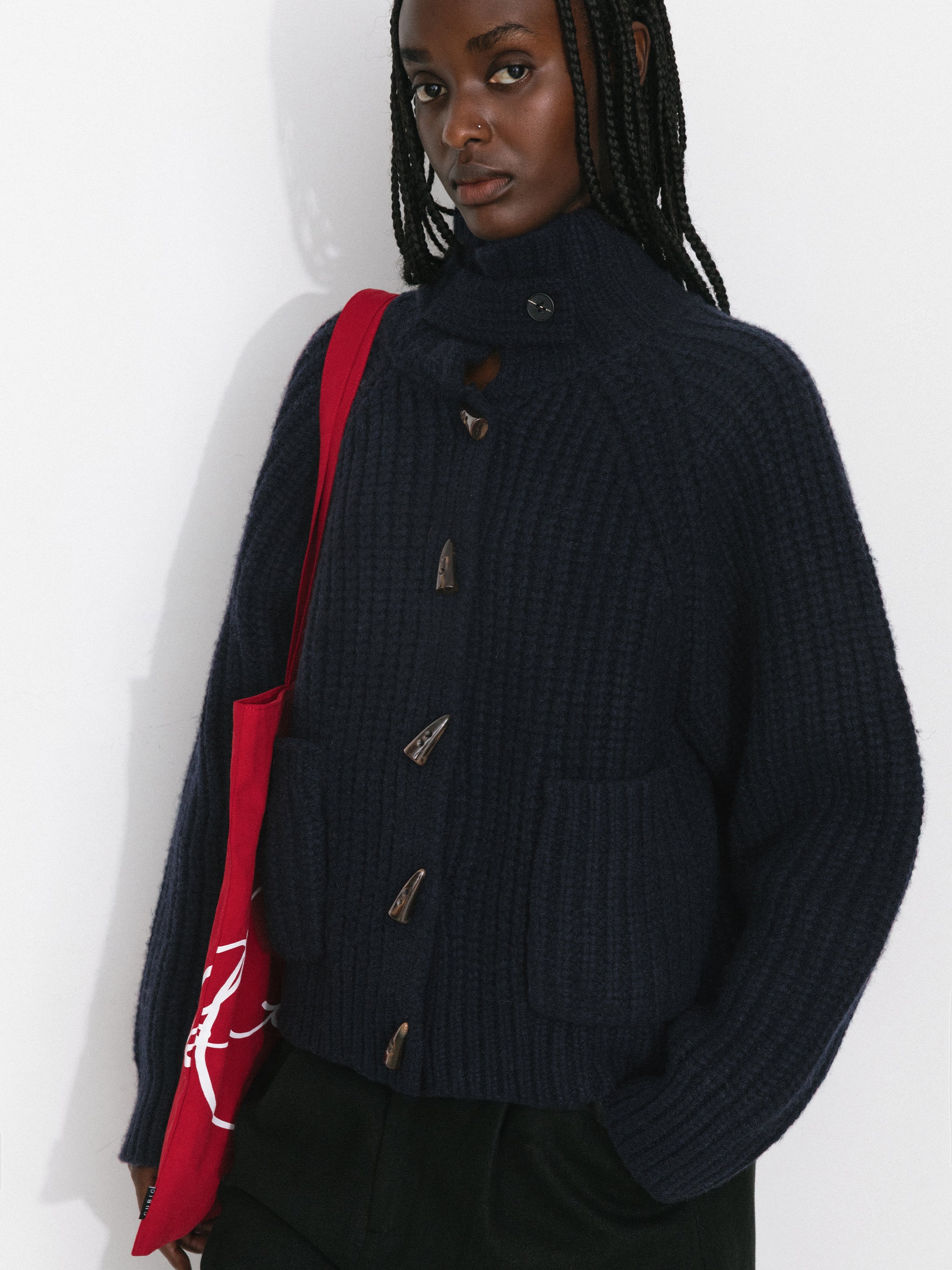 100% Wool Convertible Collar Short Cardigan Coat-4