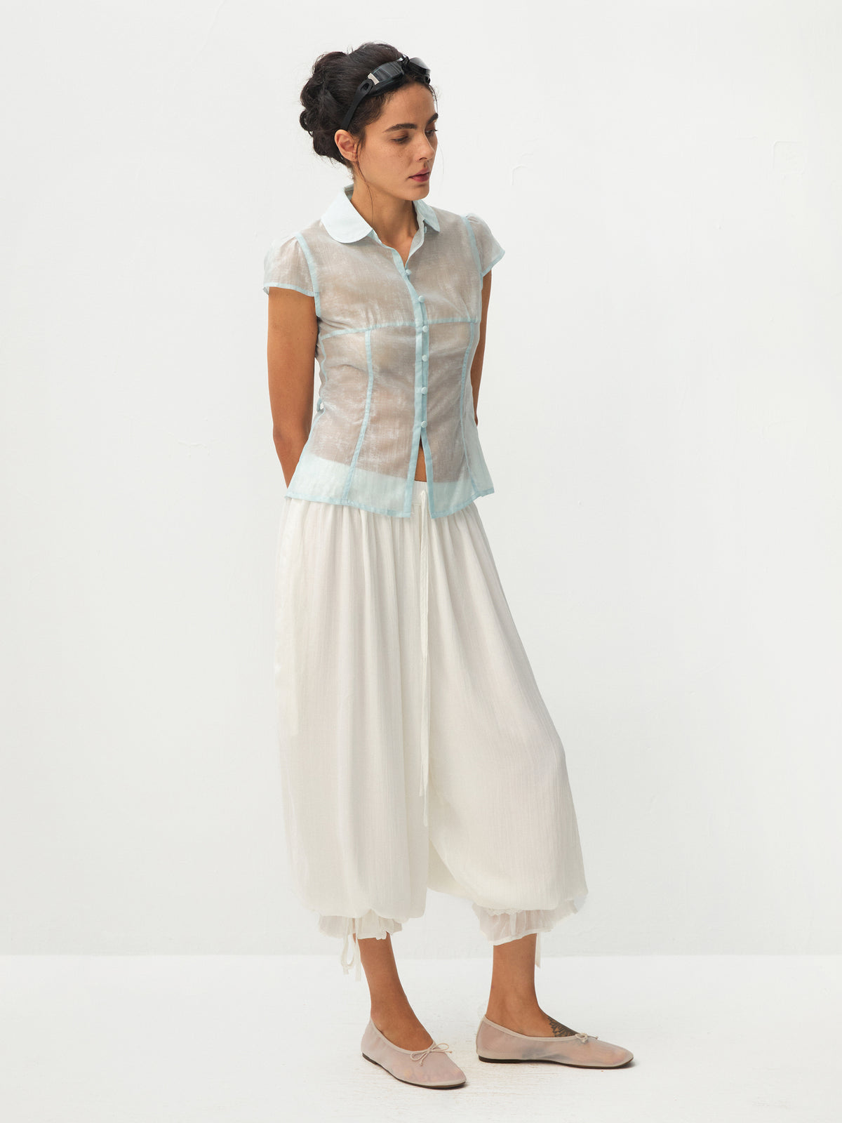 CUBIC Lyocell Semi-Sheer Fitted Blouse-4