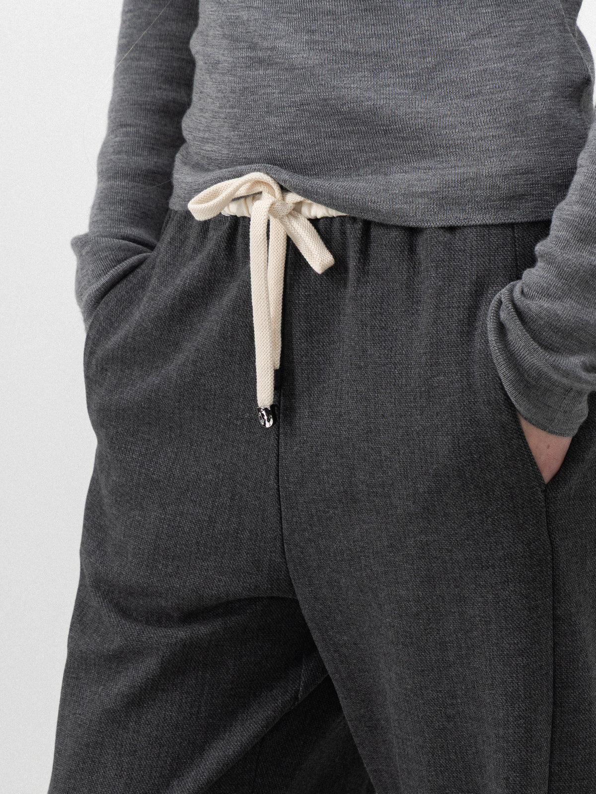 CUBIC Herringbone Drawstring Straight-Leg Trousers-4