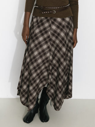 Vintage Plaid Asymmetric A-Line Skirt