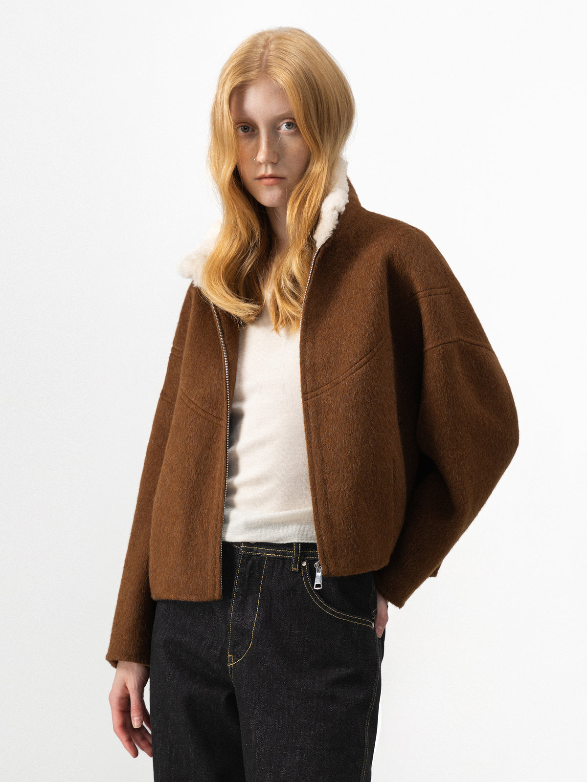 CUBIC Faux-Fur Collar Wool-Blend Zip-Up Jacket-4