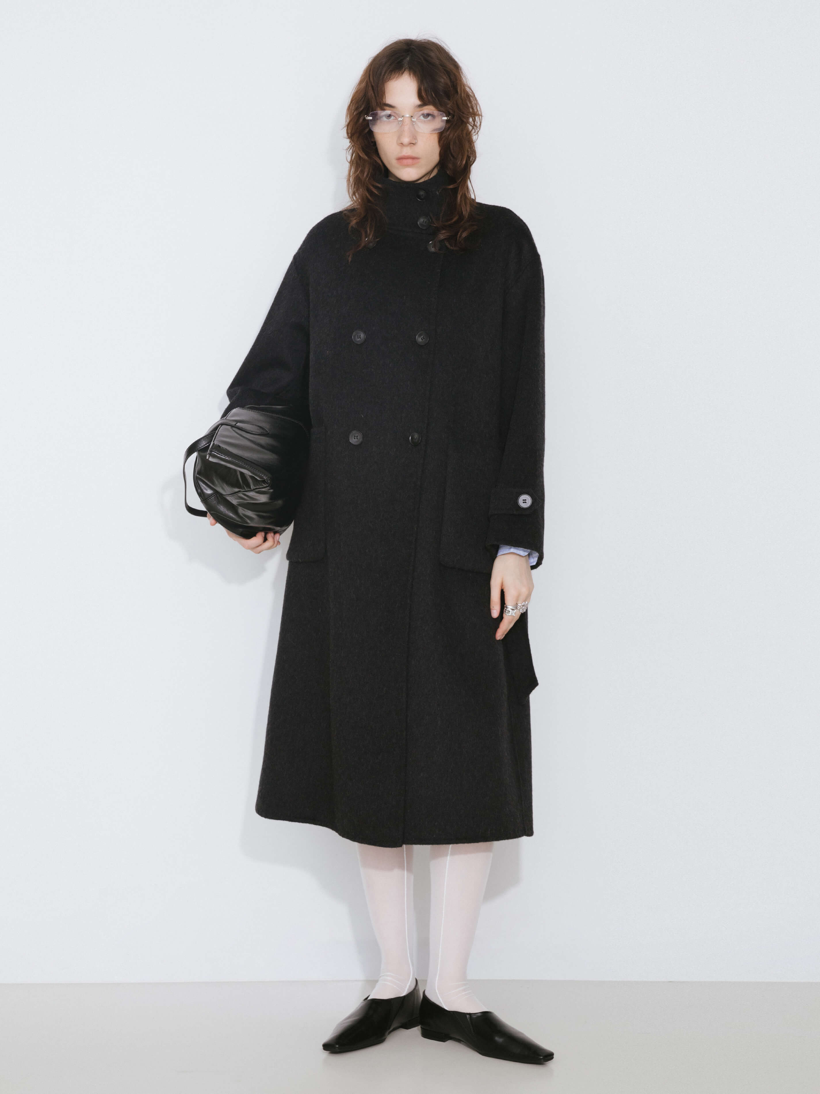 High Collar Tailored Wool Long Coat-4