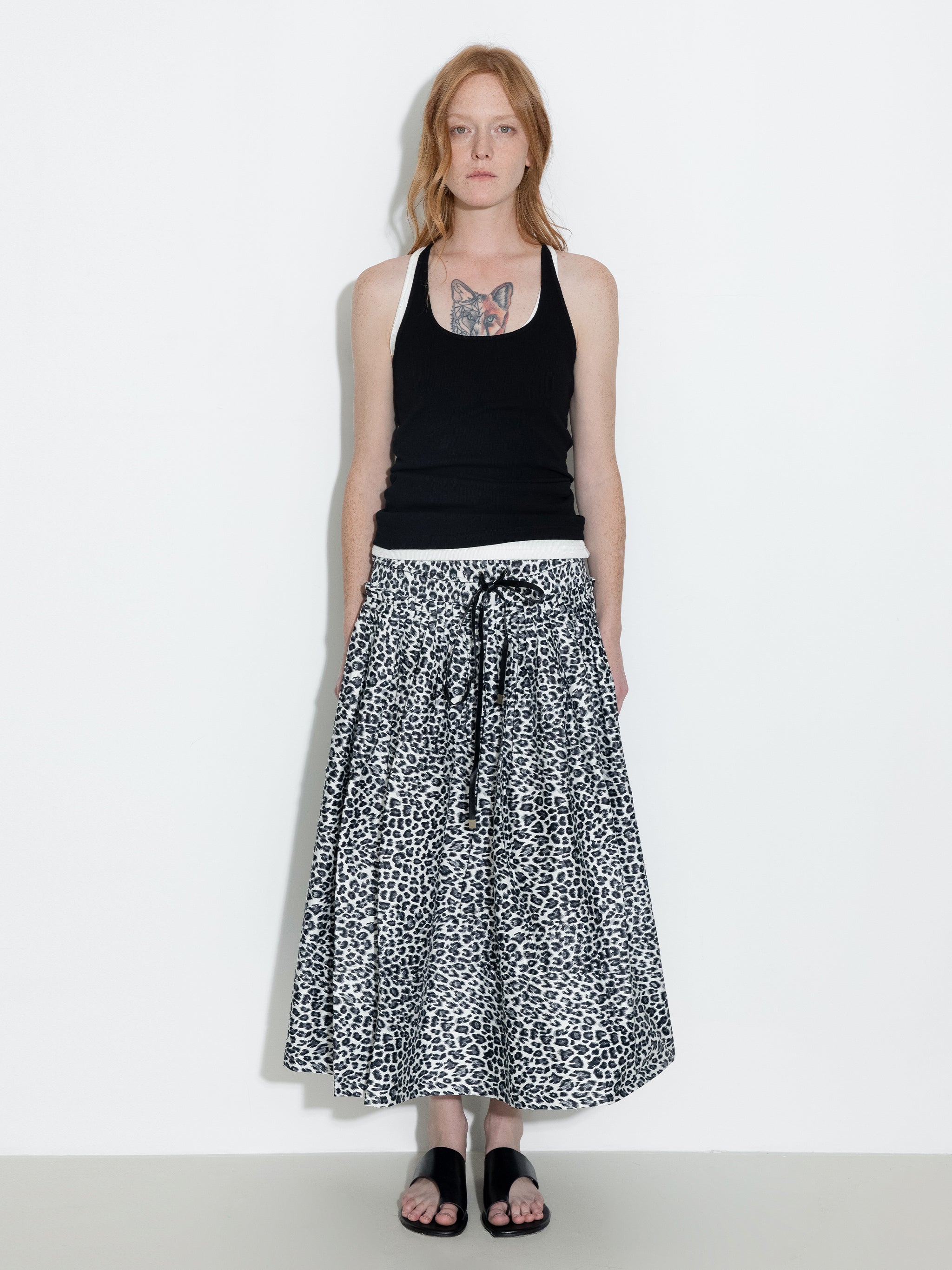 100% Cotton Leopard Print A-Line Skirt-4