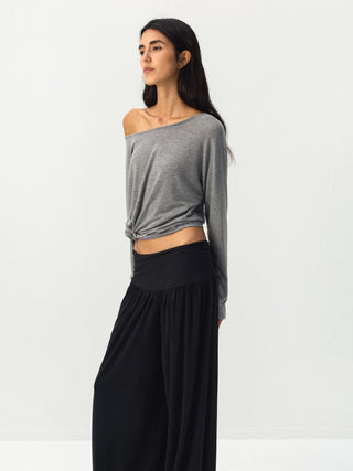 CUBIC One-Shoulder Draped Long Sleeve Top
