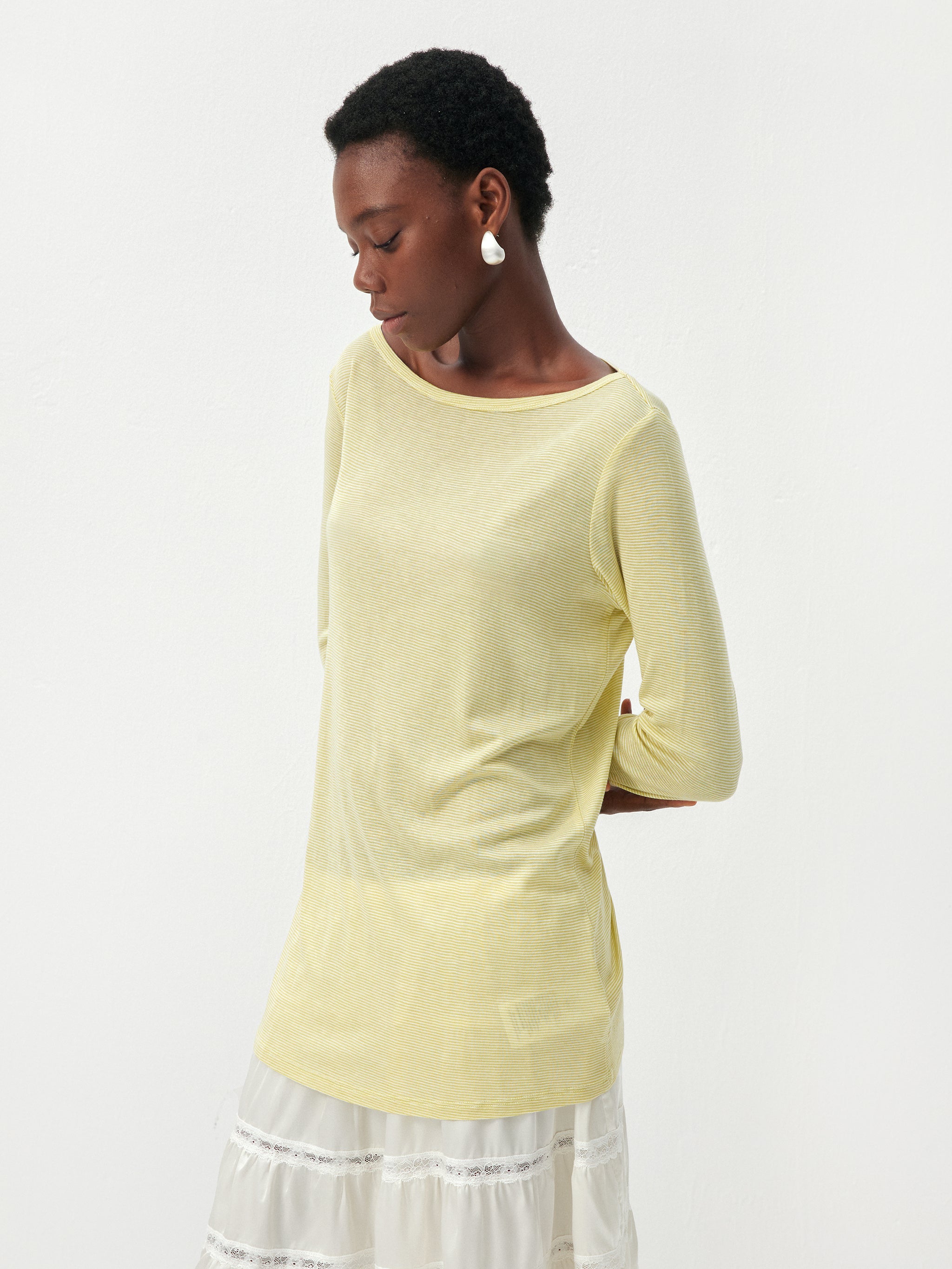 CUBIC Lyocell-Blend Boat Neck Long Sleeve Top-4