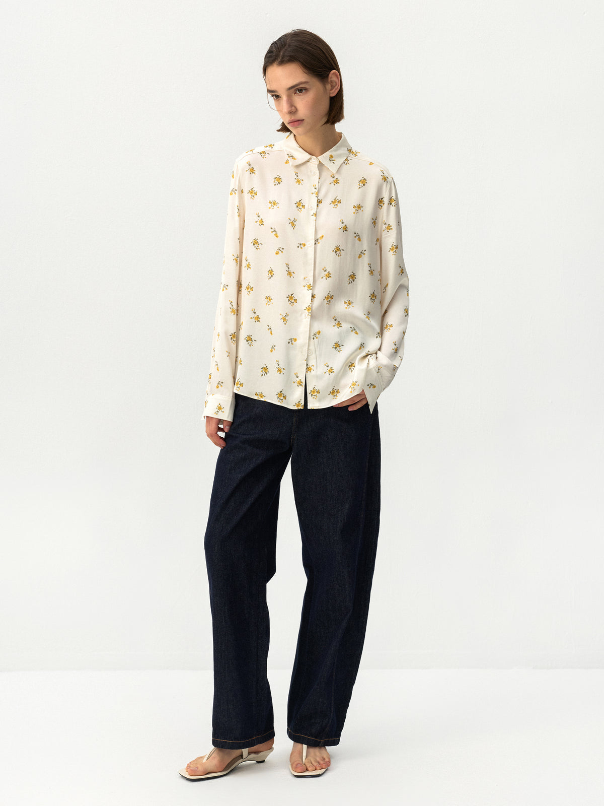 CUBIC 100% Cotton Floral Print Button-Up Shirt-4
