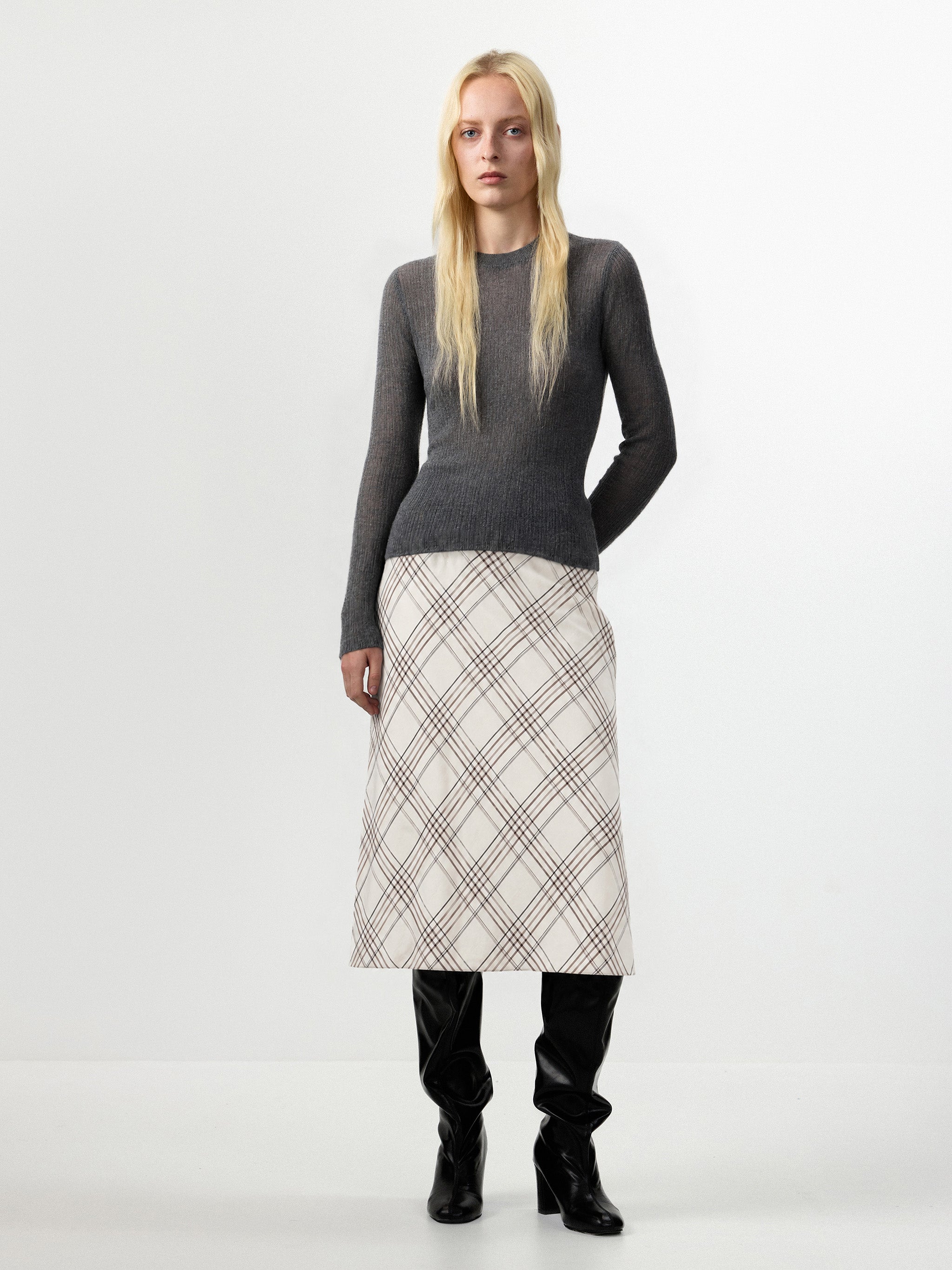 CUBIC Diagonal Check Mid-Rise Skirt-4