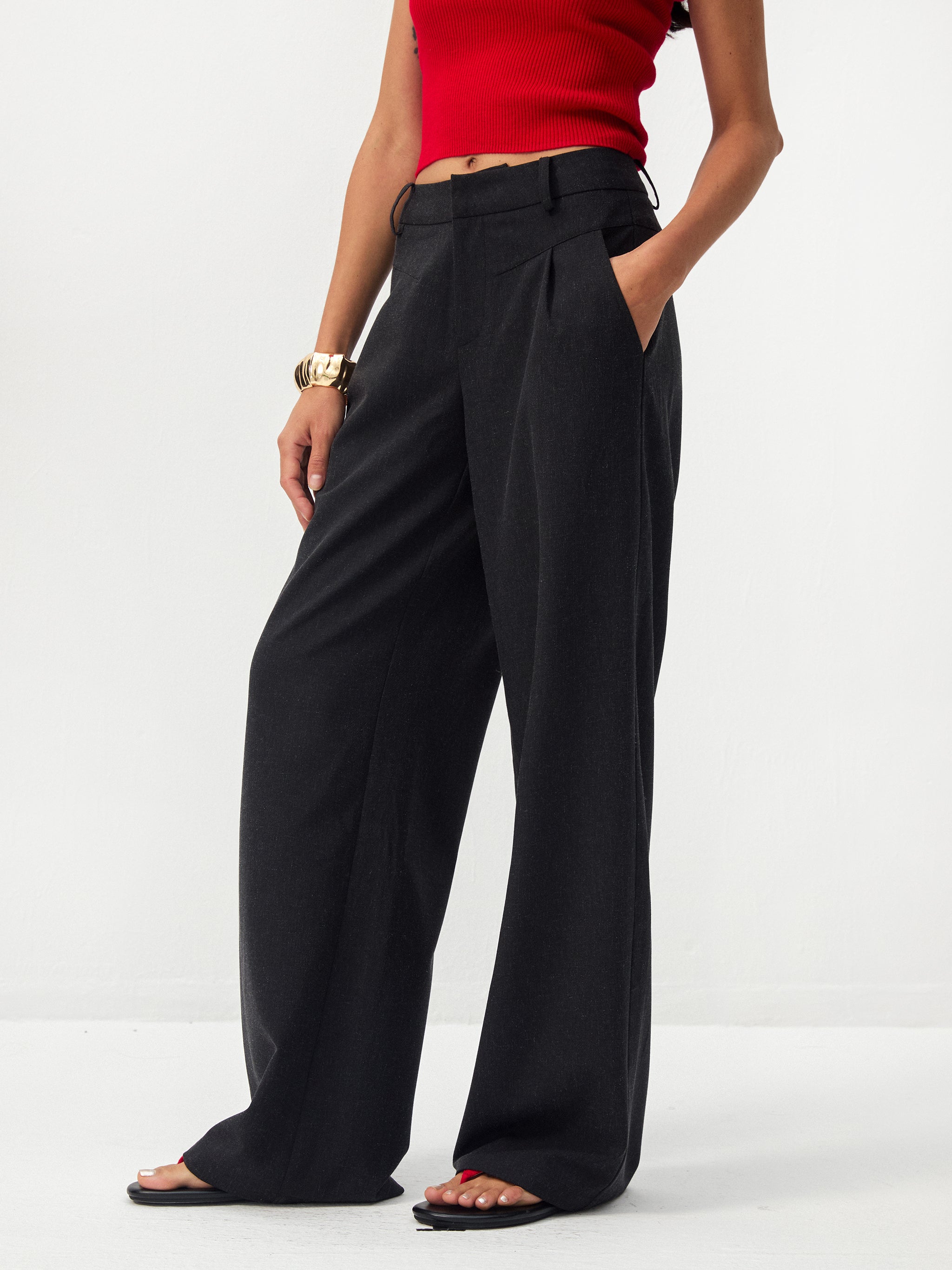 CUBIC Black High-Waisted Wide-Leg Pants-4