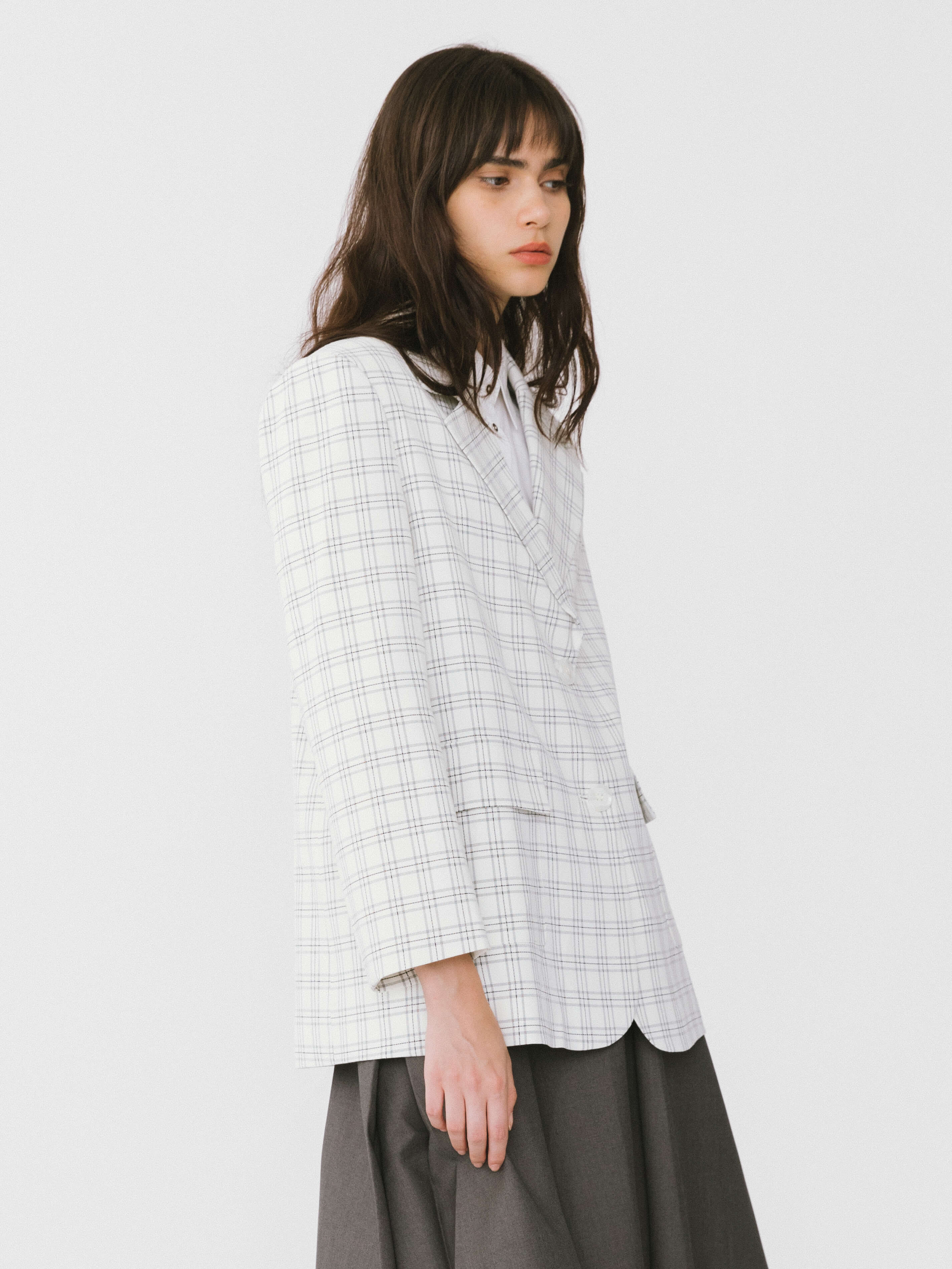 Single Breasted Plaid Oversized Blazer-6