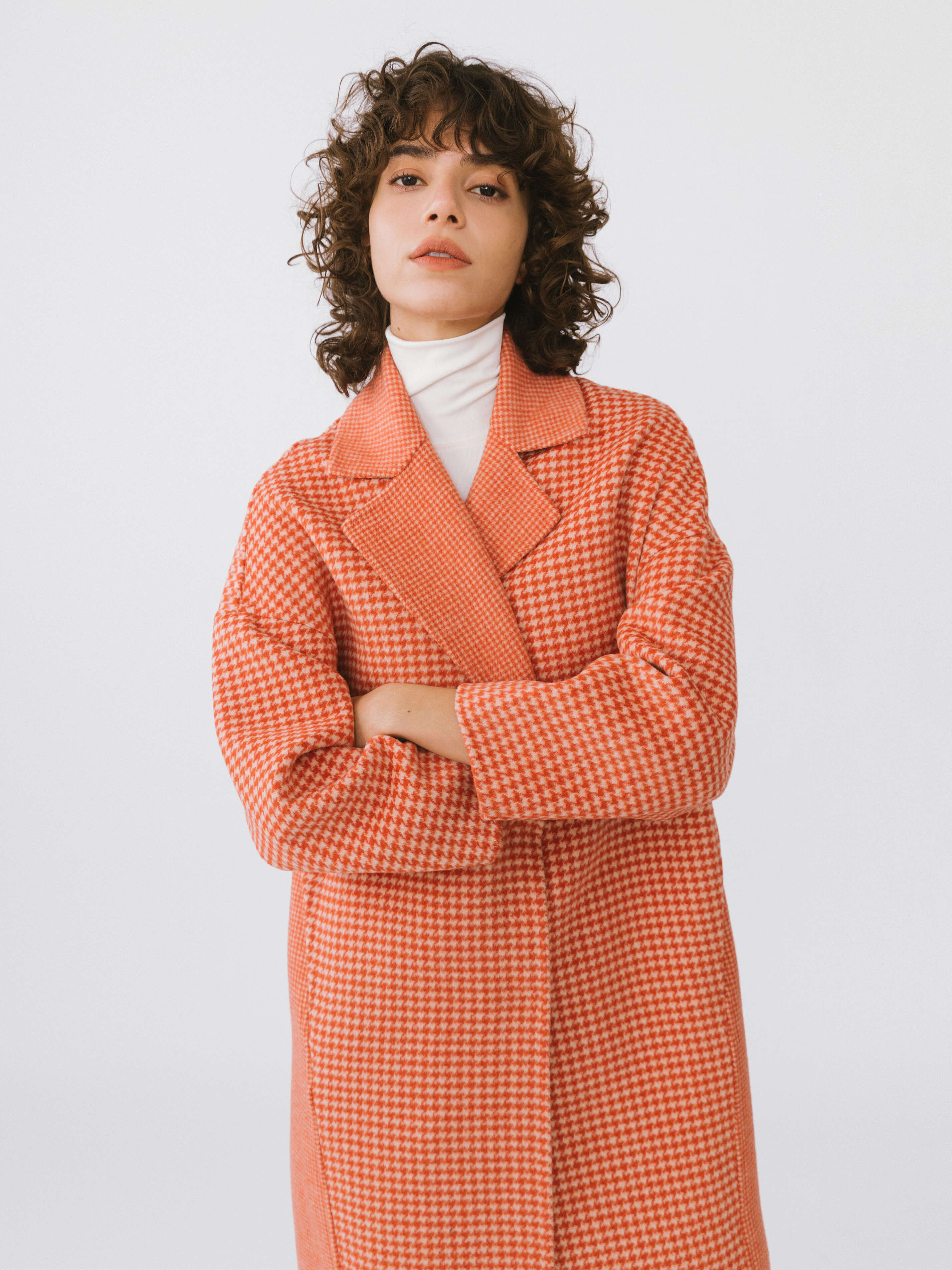 Orange Houndstooth Wool Coat-4