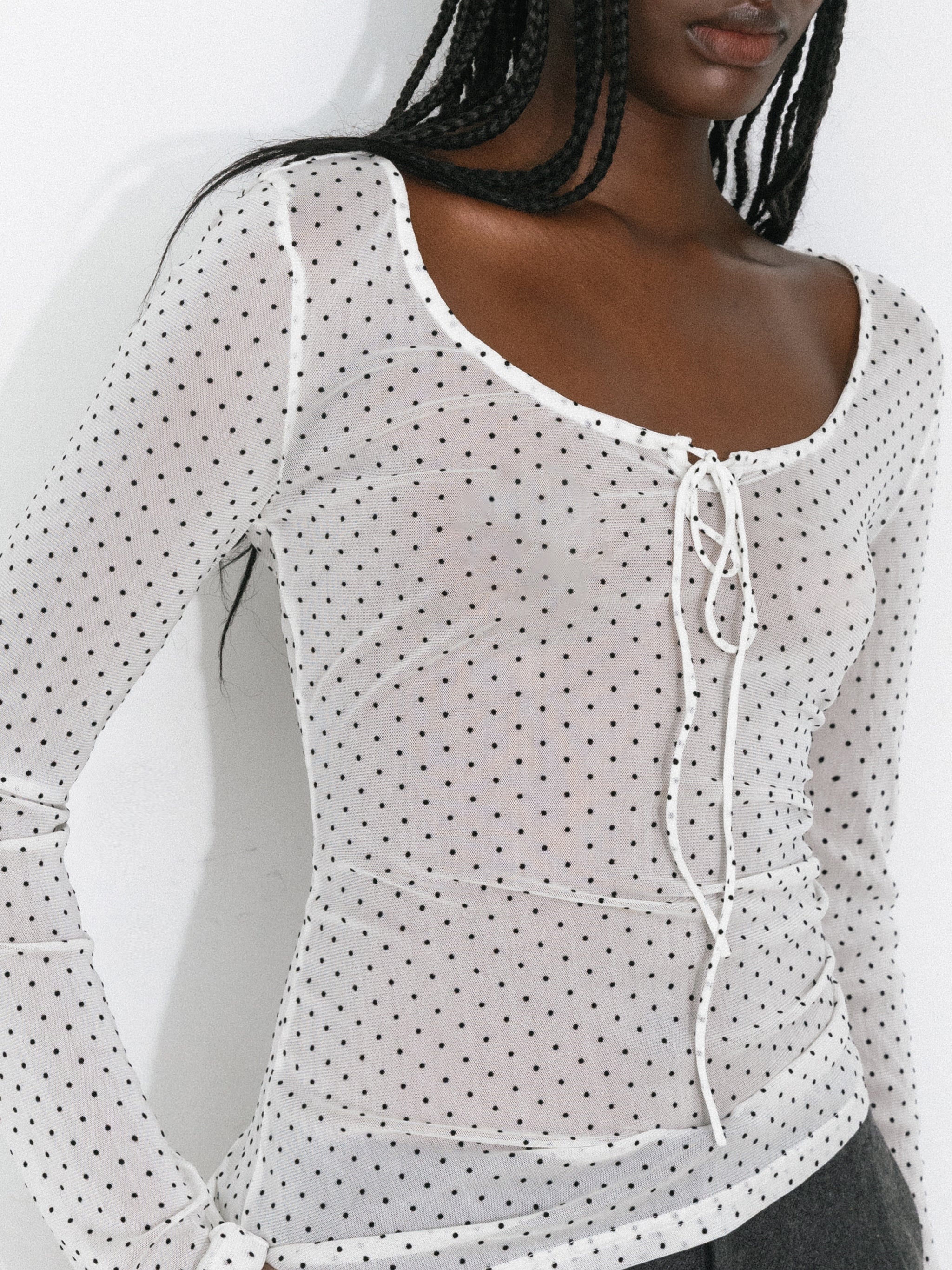 Retro Polka Dot Sheer Acetate Mesh Top