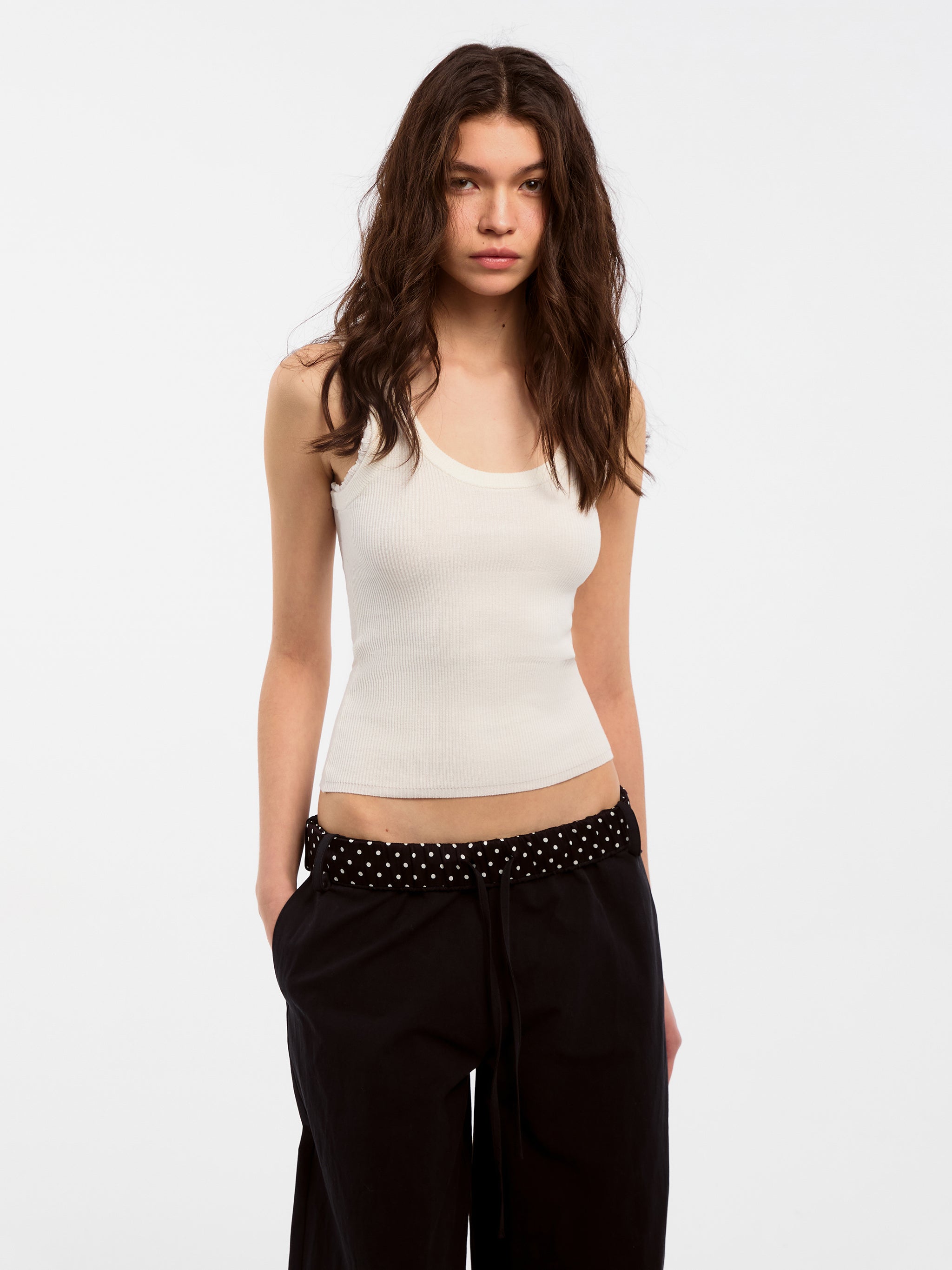 CUBIC Lace-trimmed Linen Knit Vest-4