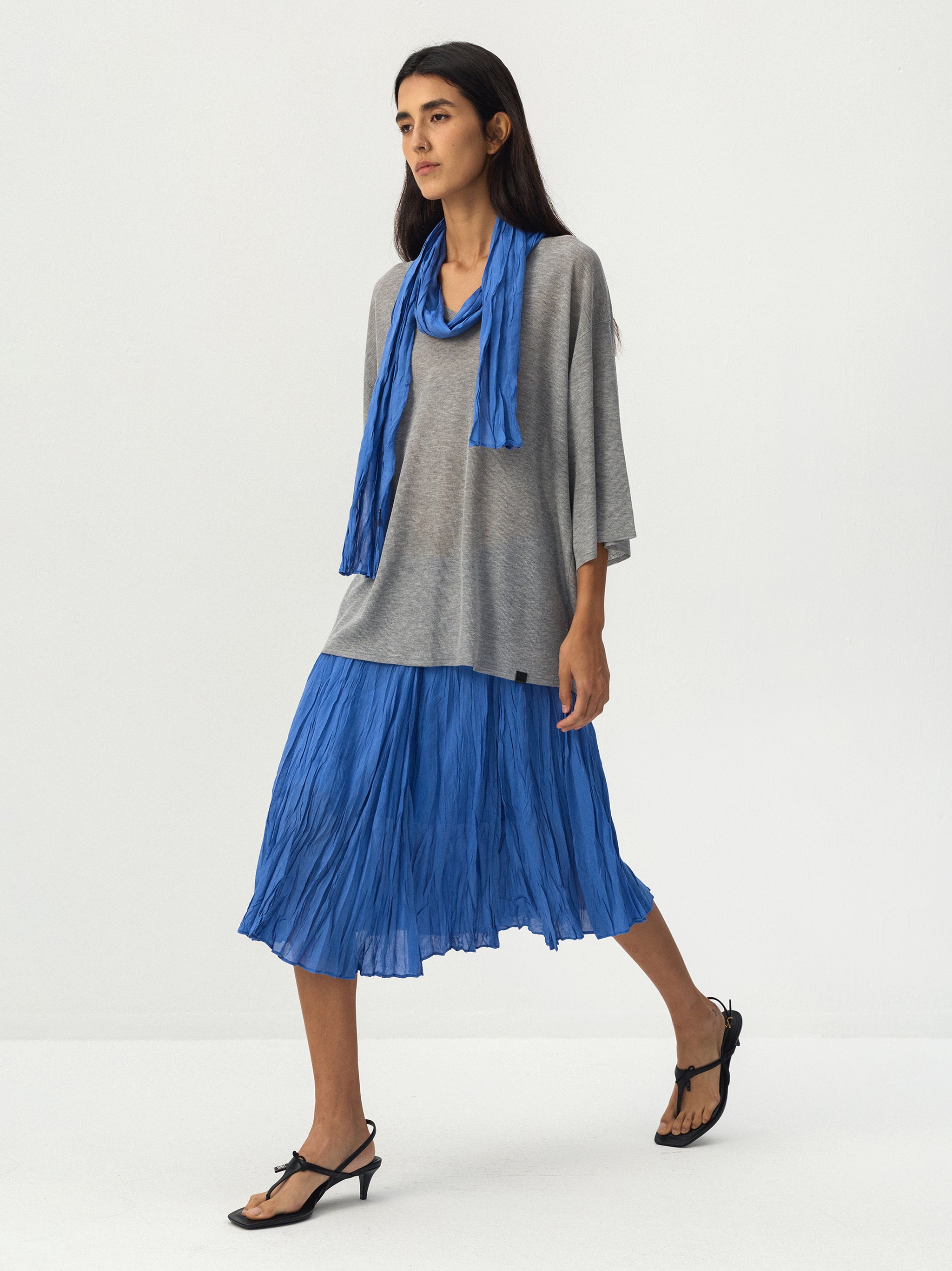 CUBIC Crinkled Pleated Midi Skirt-4