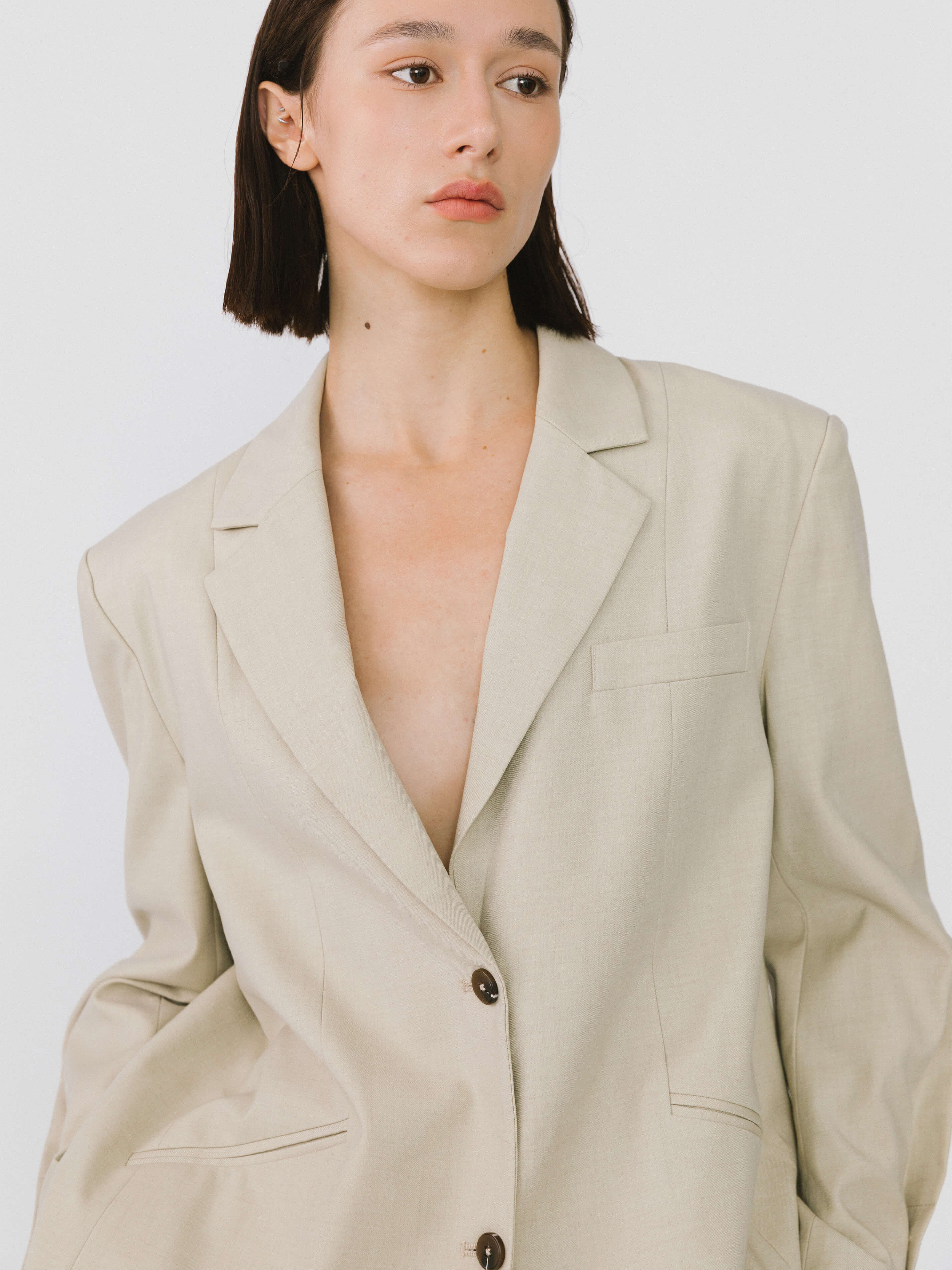 Oversized Shoulder Single Breasted Blazer with Wool Blend-4