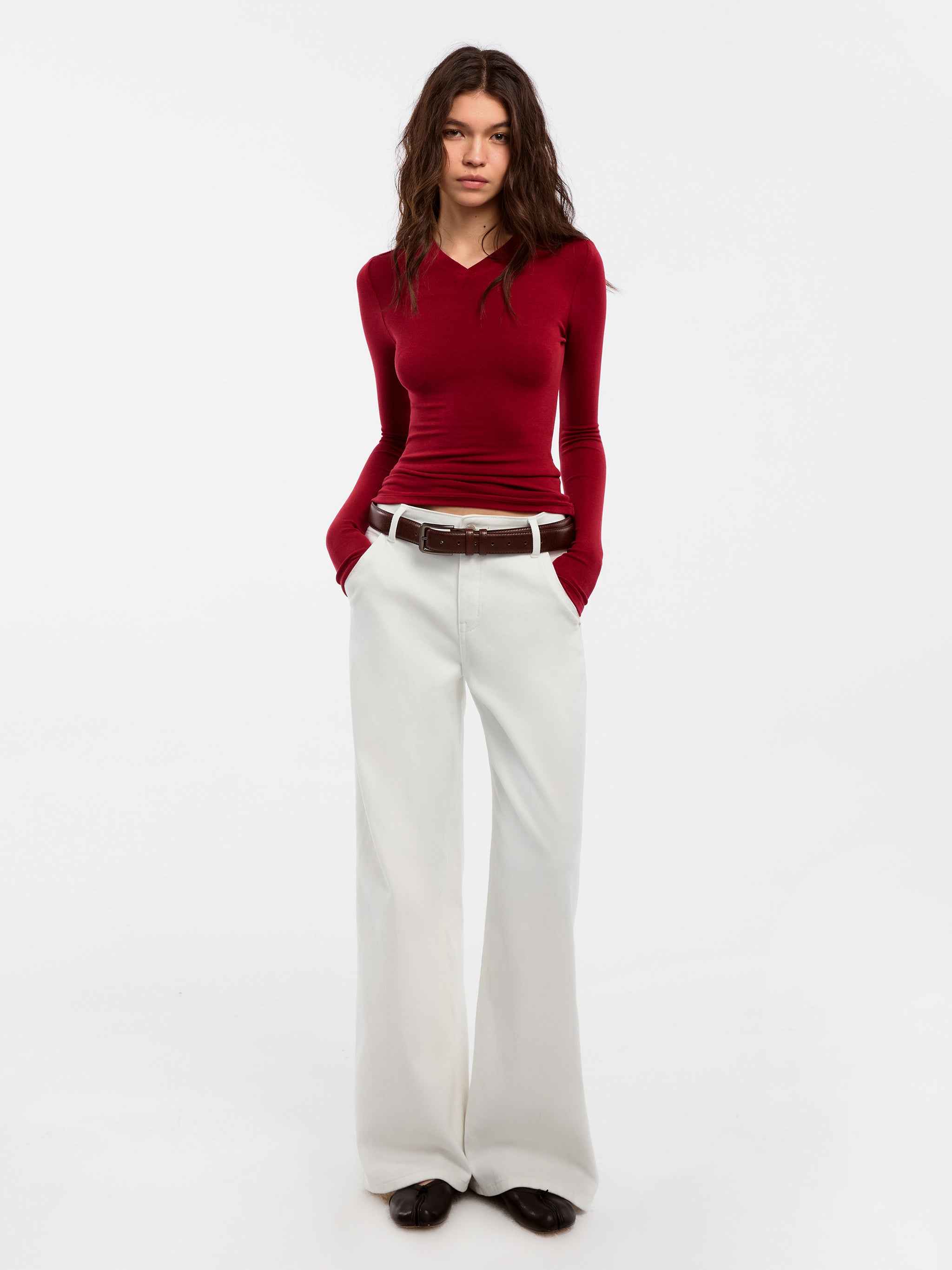 CUBIC Wool Blend V-Neck Knit T-Shirt-4