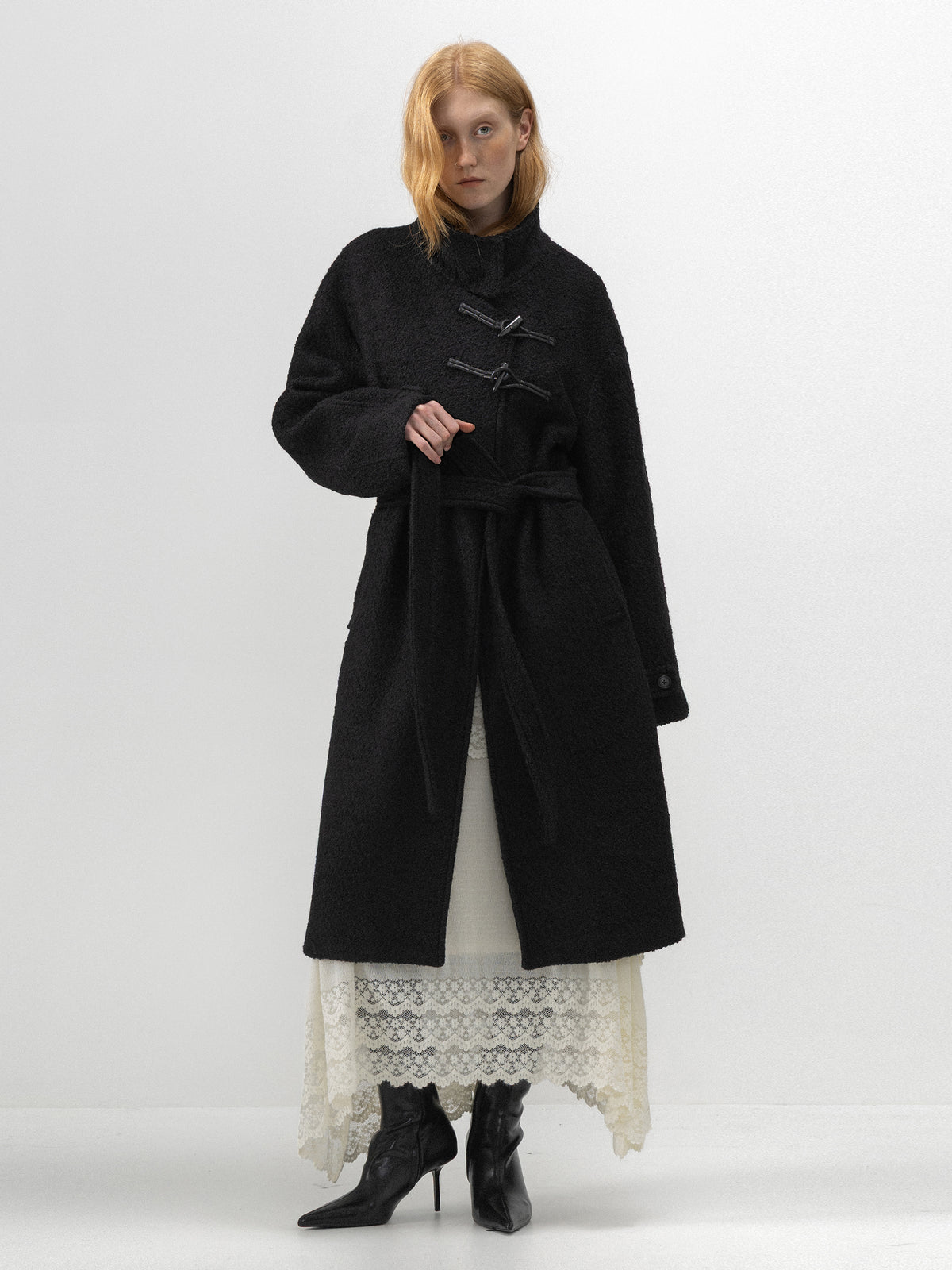 CUBIC Textured Toggle-Belted Wool Coat-4