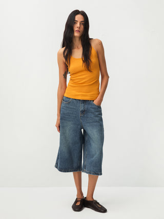 Loose Fit Knee-Length Denim Shorts