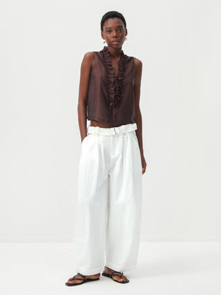 CUBIC Cotton-Blend Fold-Over Waist Wide-Leg Trousers