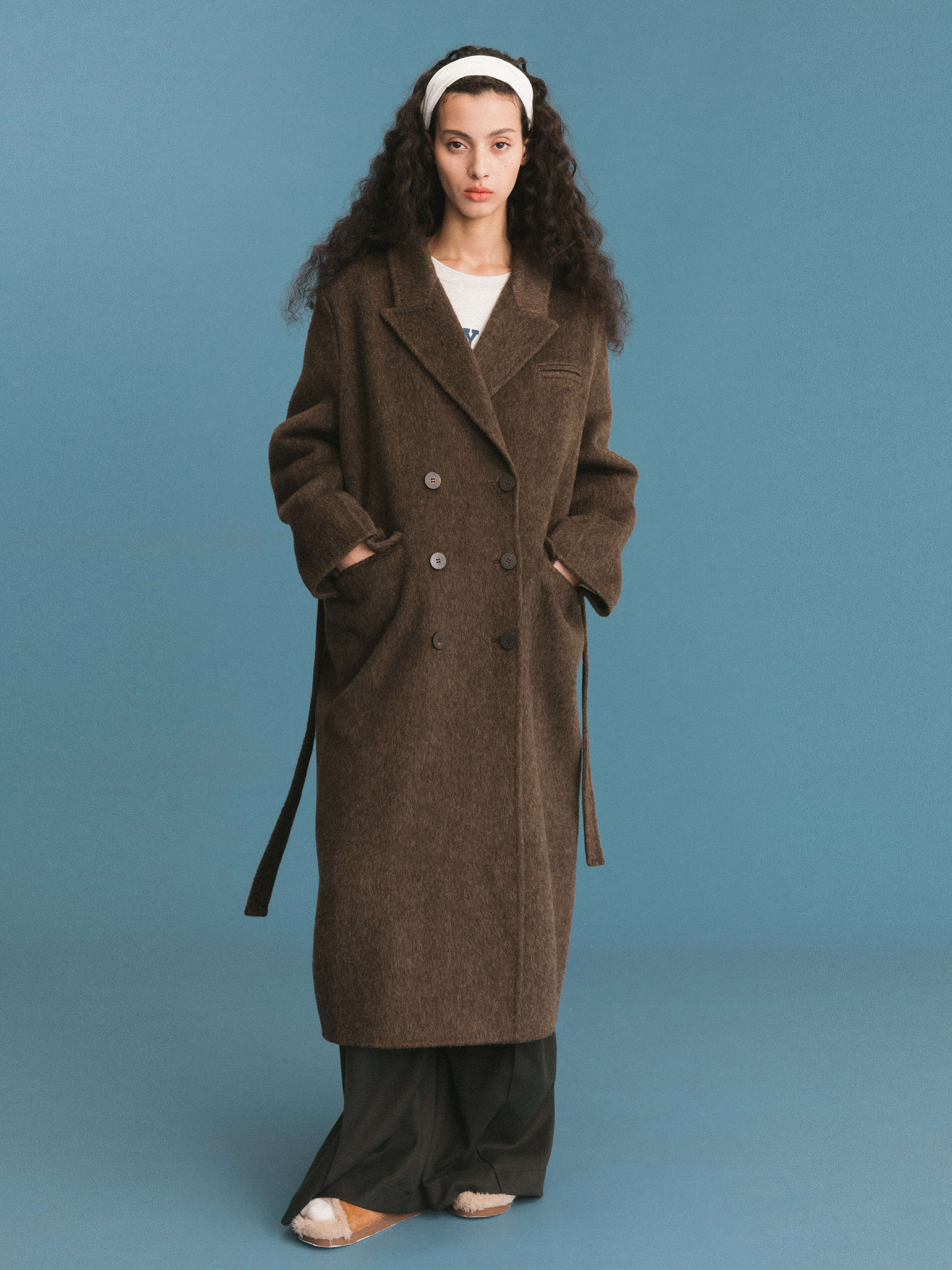 ONE BY CUBIC Straight Wool Blend Long Coat-4