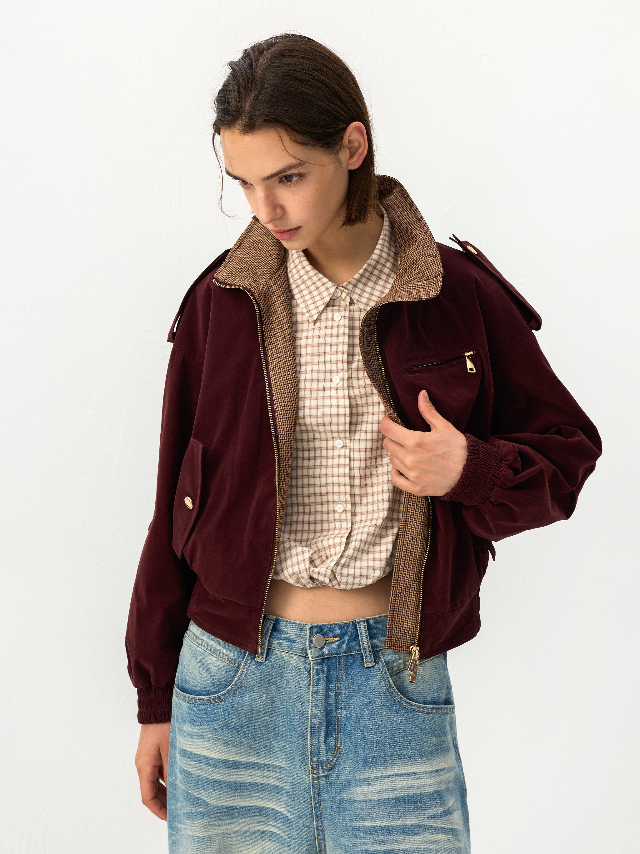 CUBIC Burgundy Harrington Jacket-4