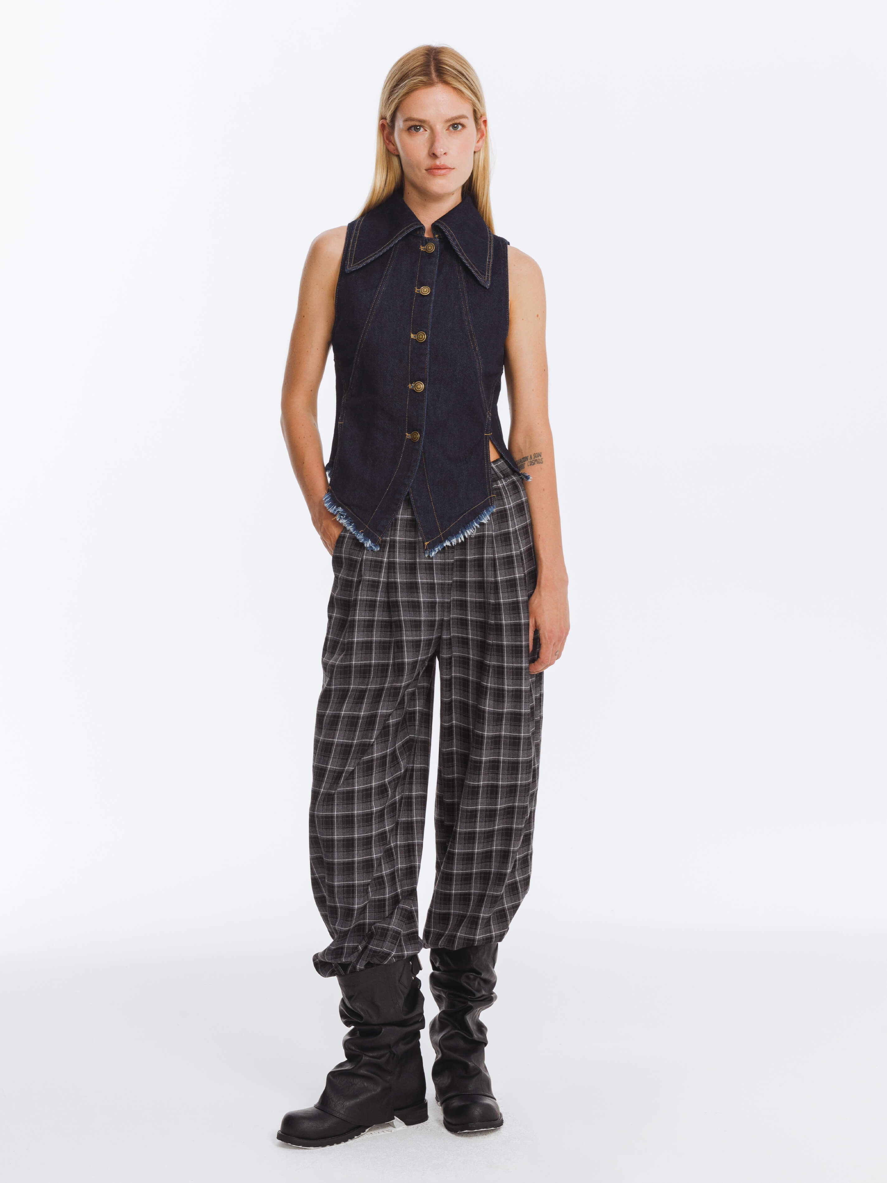 Wide Leg Tartan Casual Trousers-4