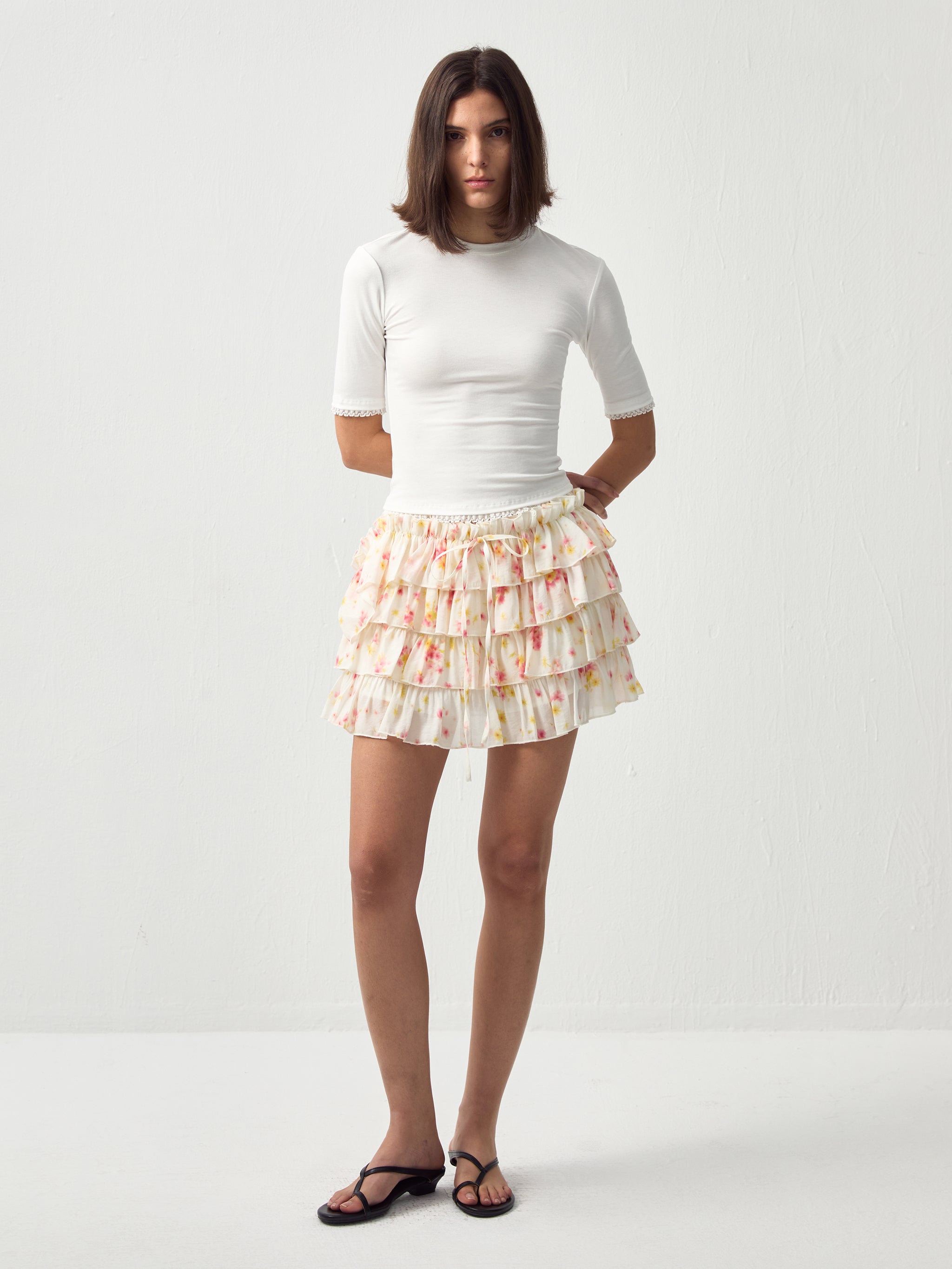 CUBIC Layered Ruffle Tiered Mini Skirt-4