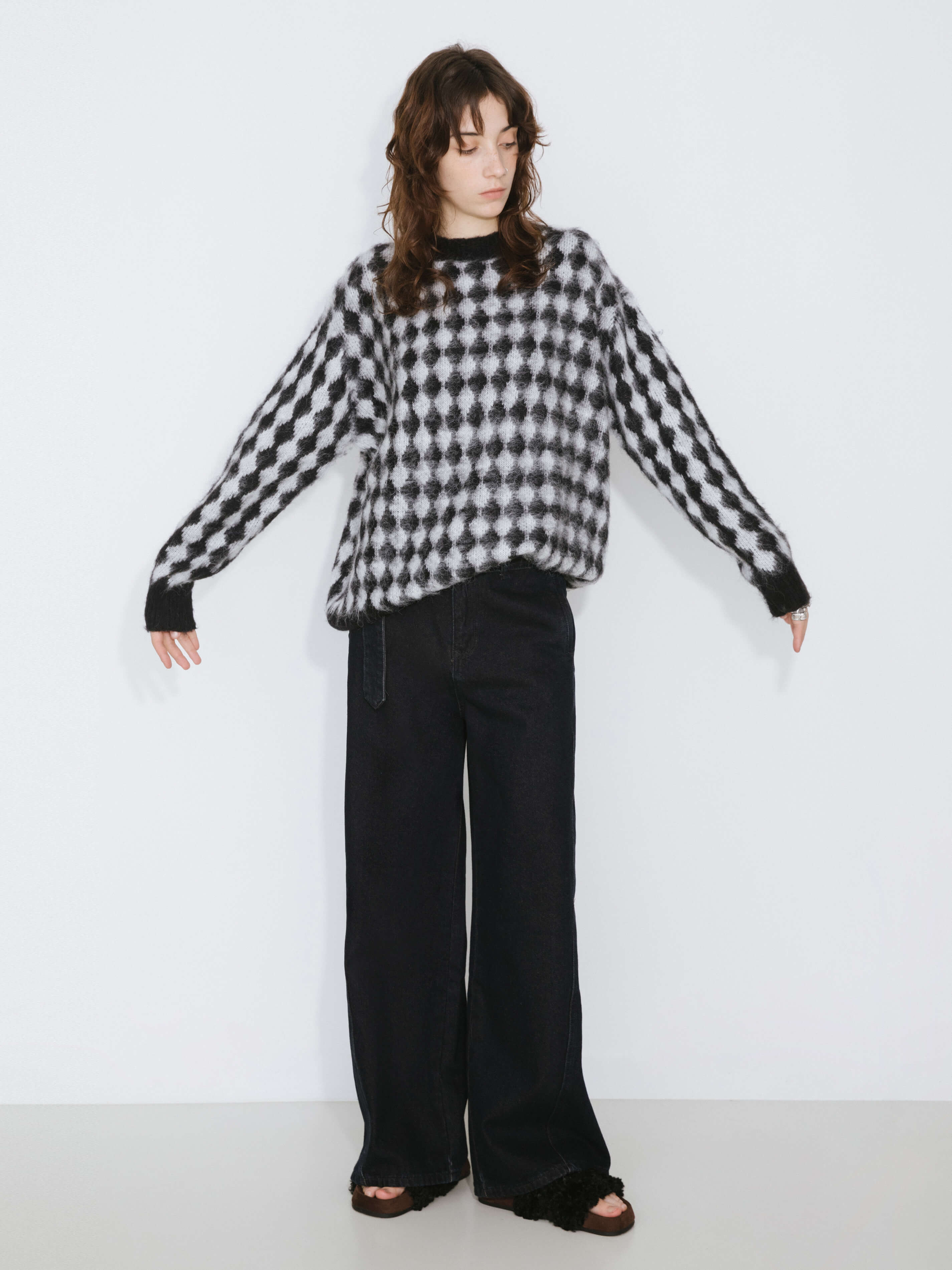 Lozenge Jacquard Long Knit Sweater-4