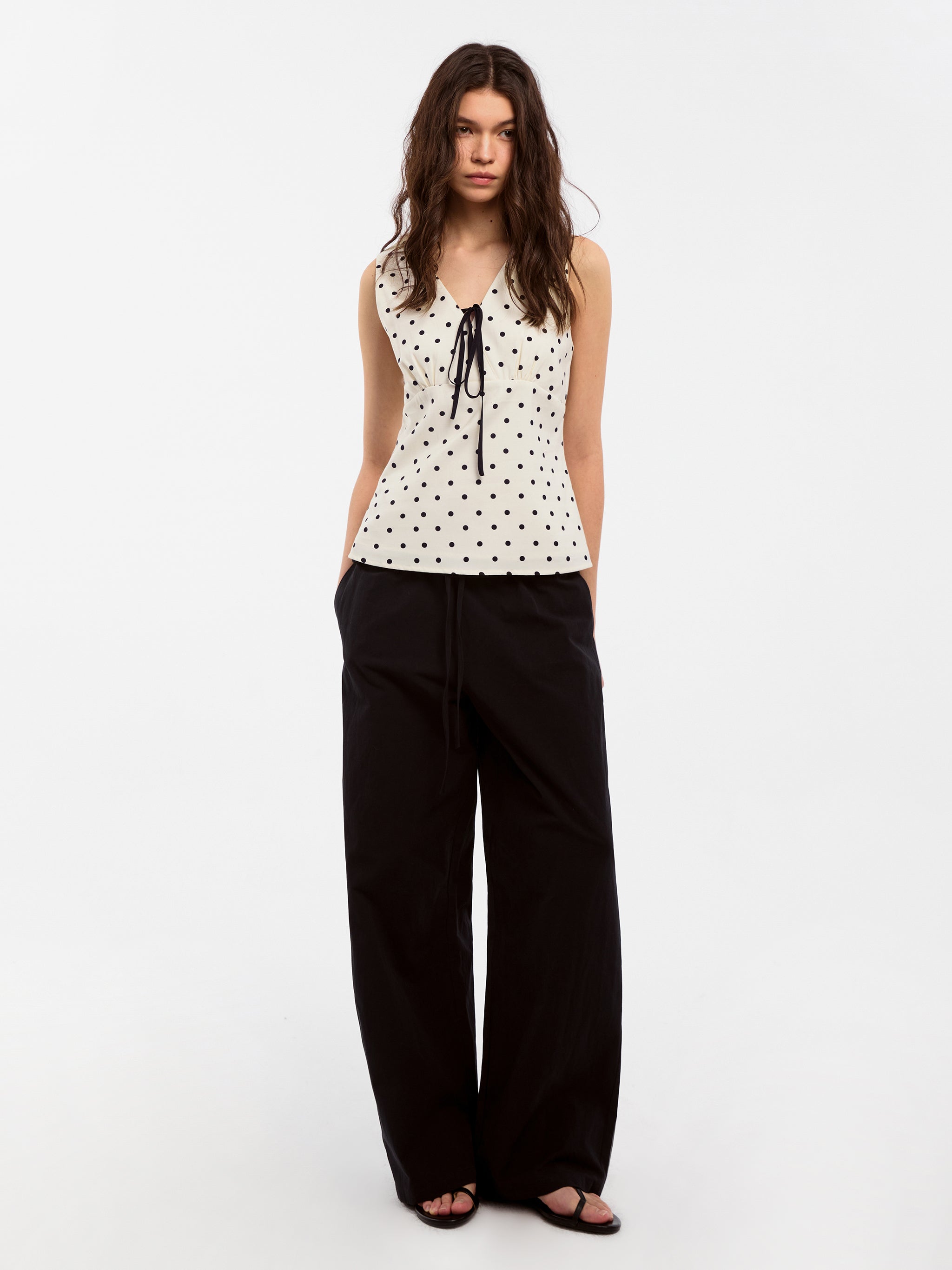 CUBIC Polka Dot V-Neck Top-4