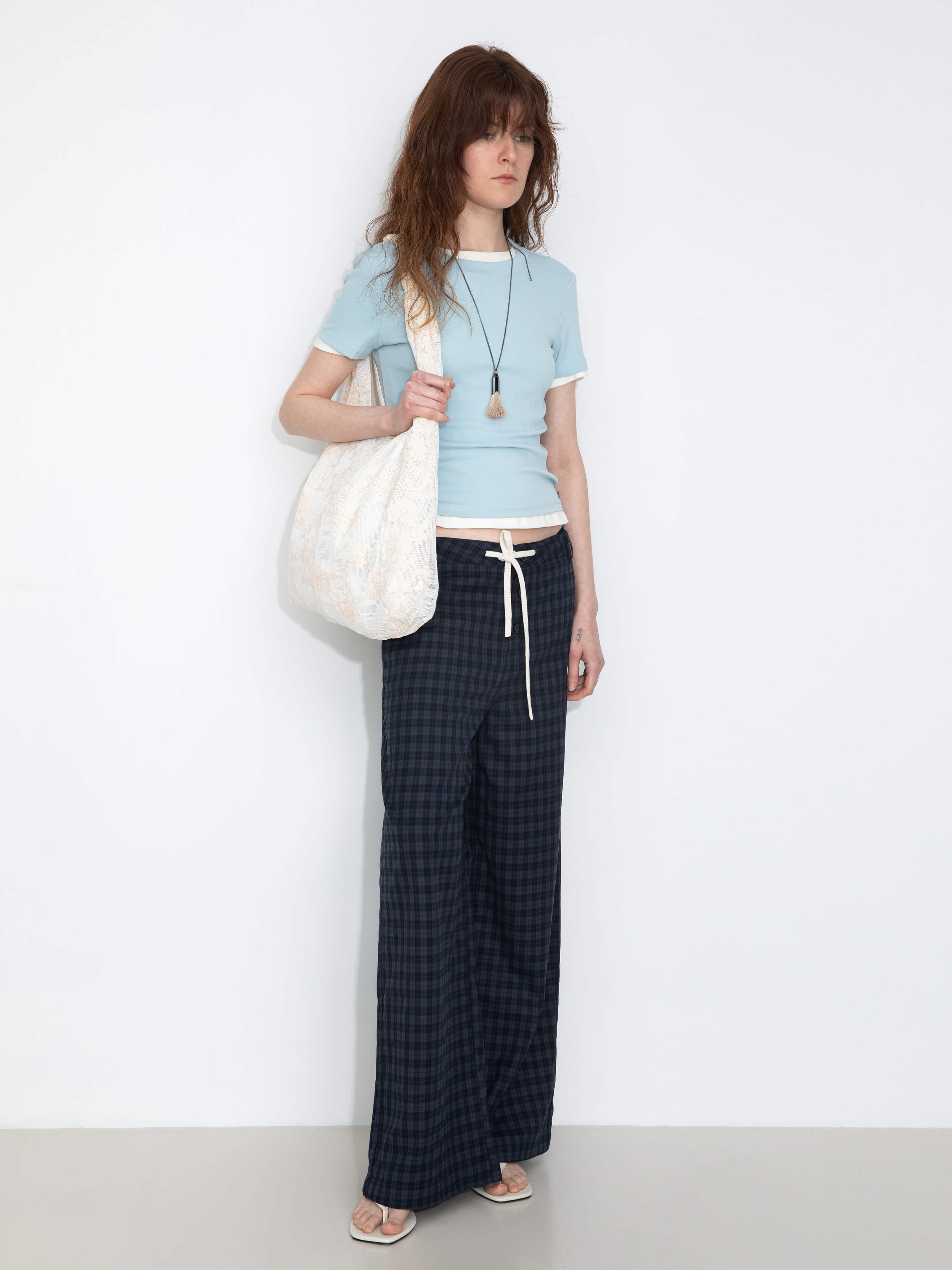 Drawstring Checkered Wide-Leg Casual Pants-4
