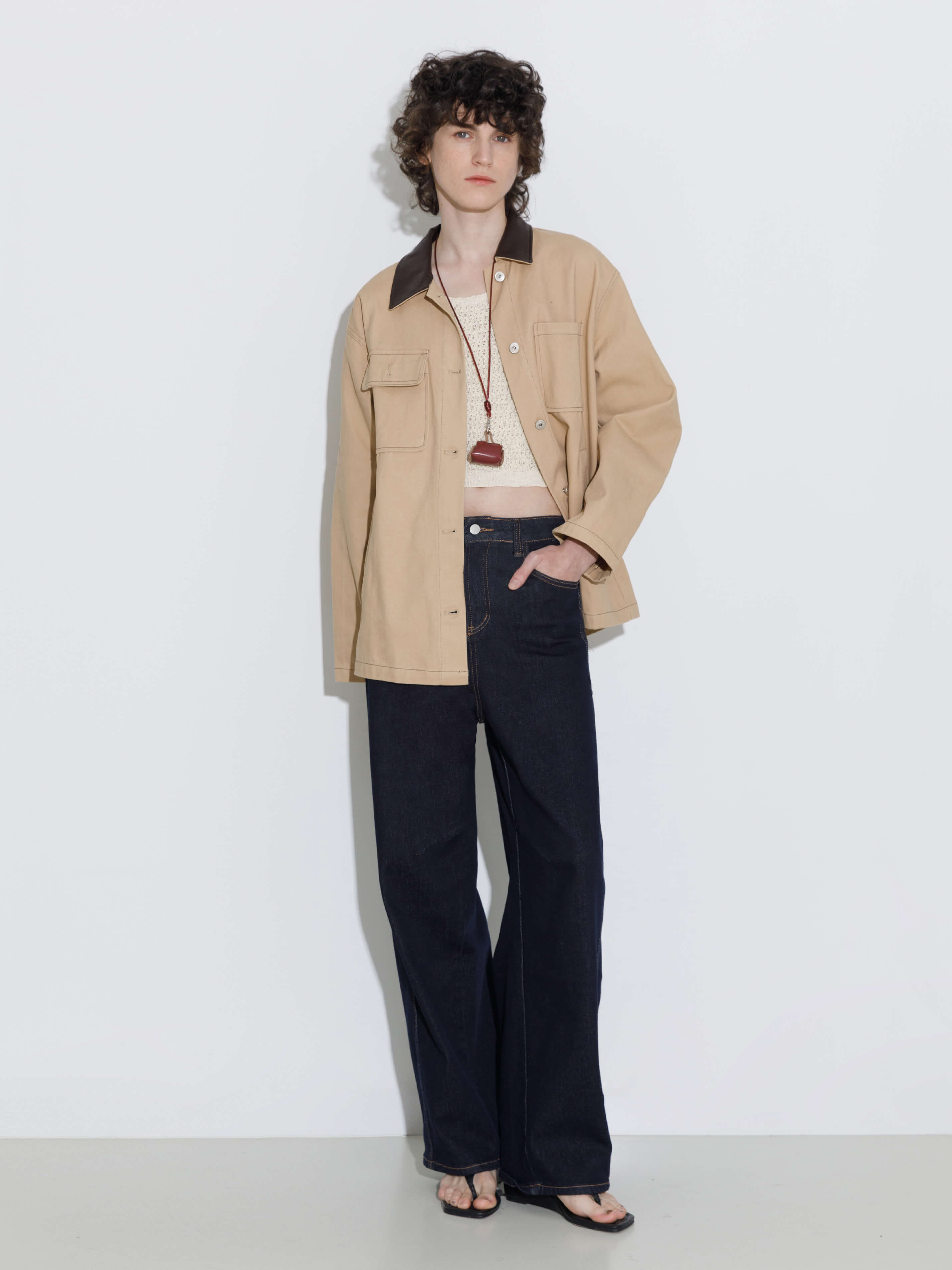 Cotton Loose Lapel Jacket with Asymmetric Pockets-4
