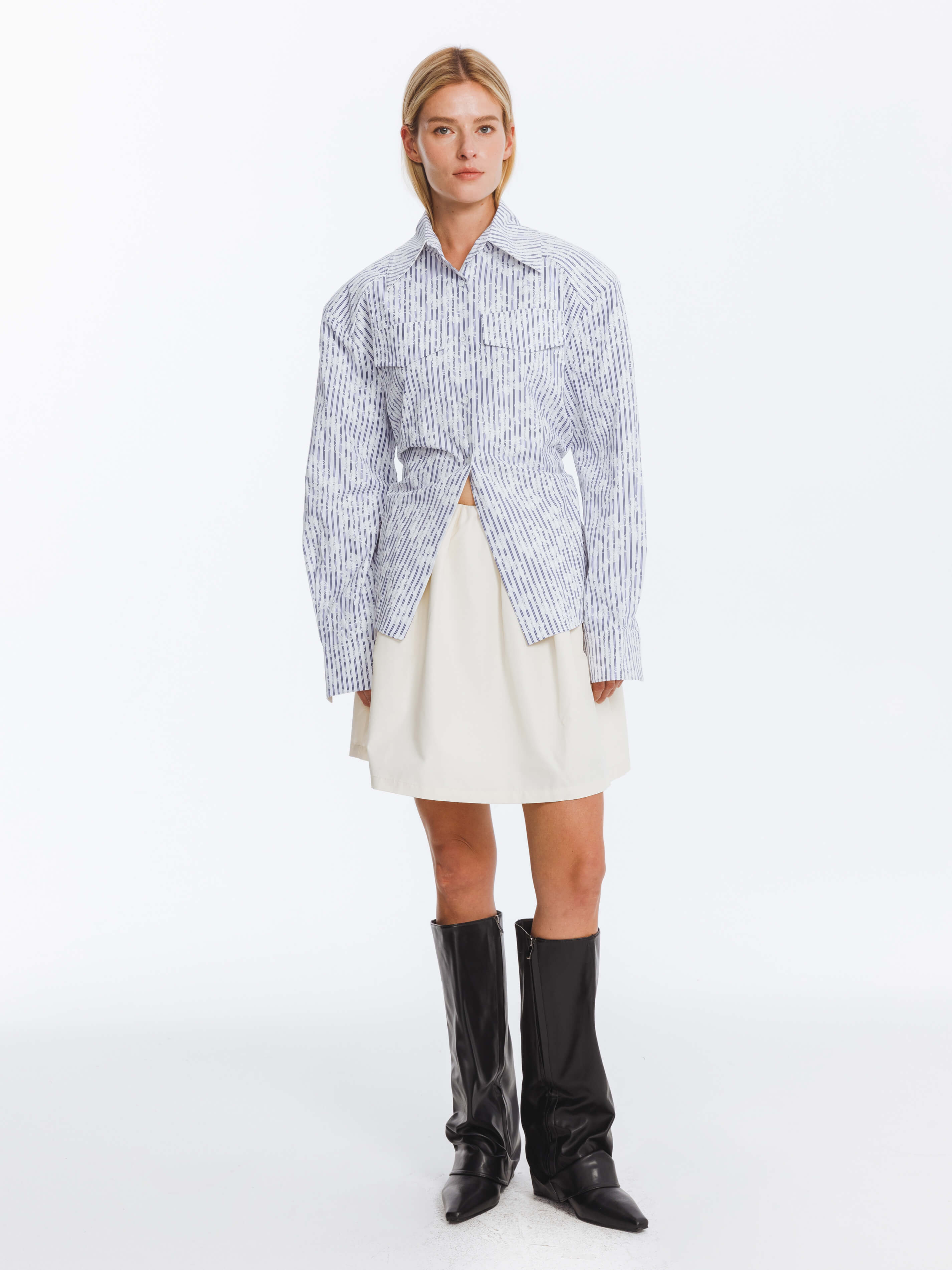 Blue and White Striped Long Sleeves Shirt-4
