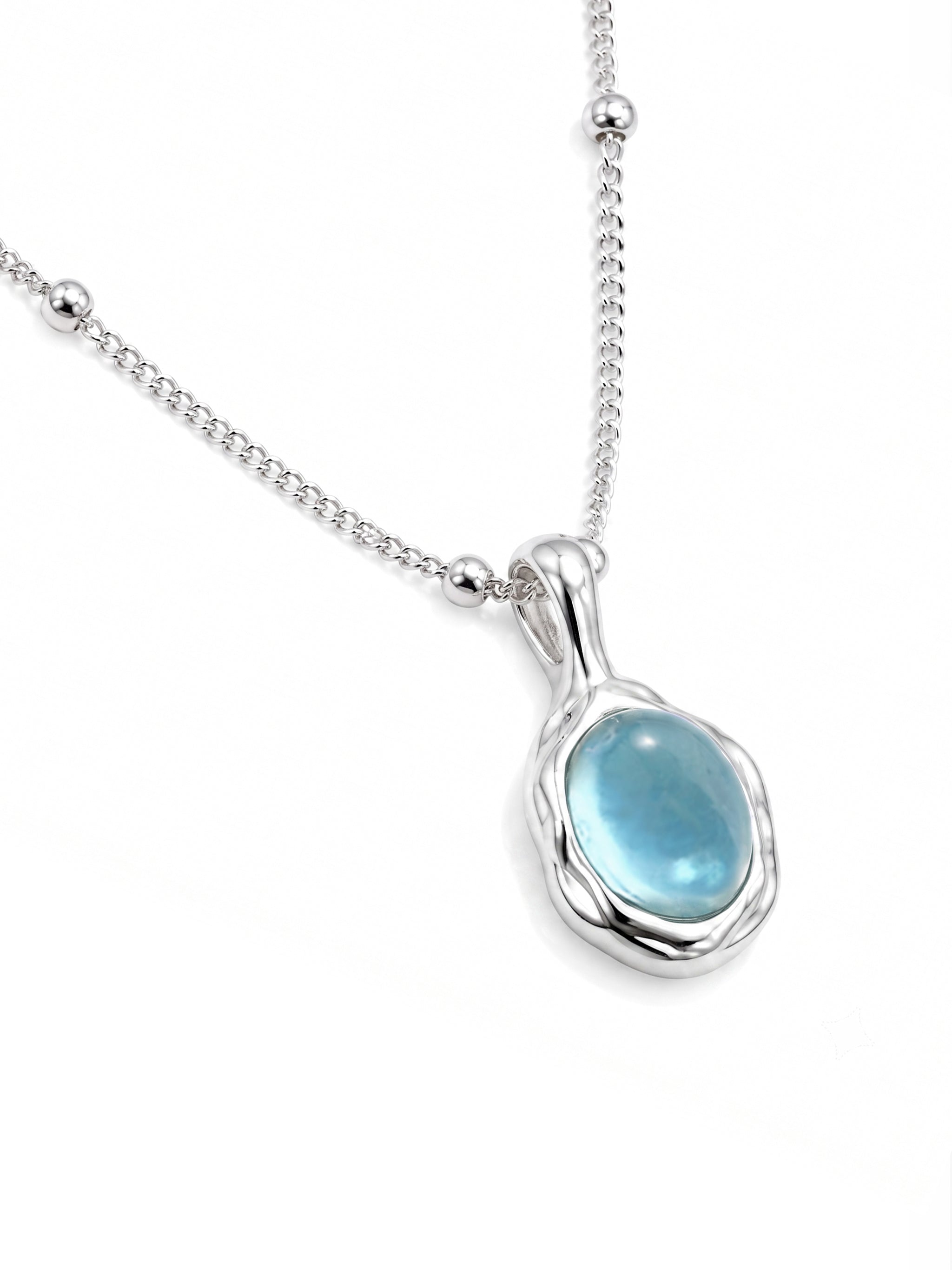 Aquamarine Pendant Silver Necklace-4