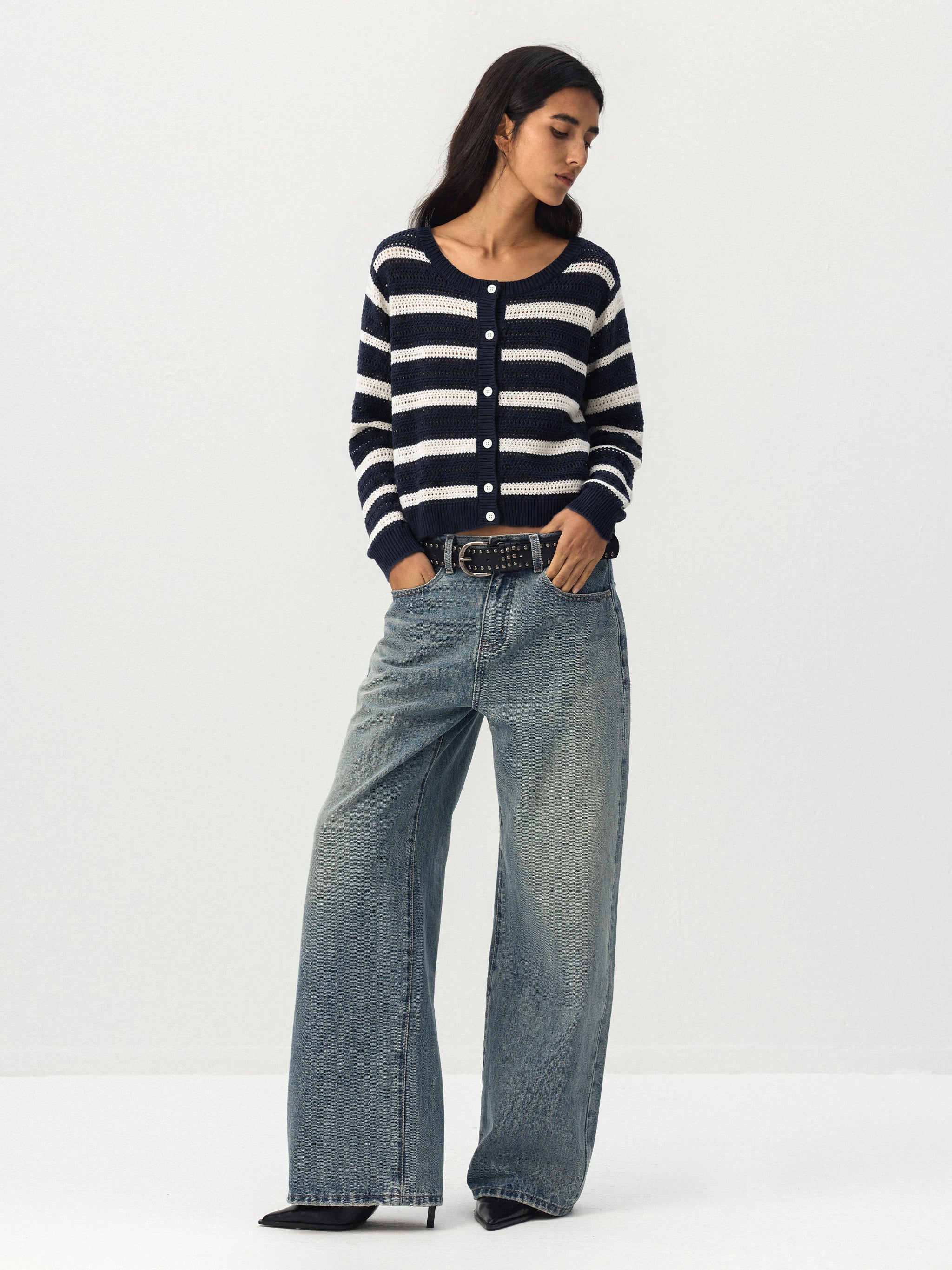 CUBIC Striped Button Knit Cardigan-4