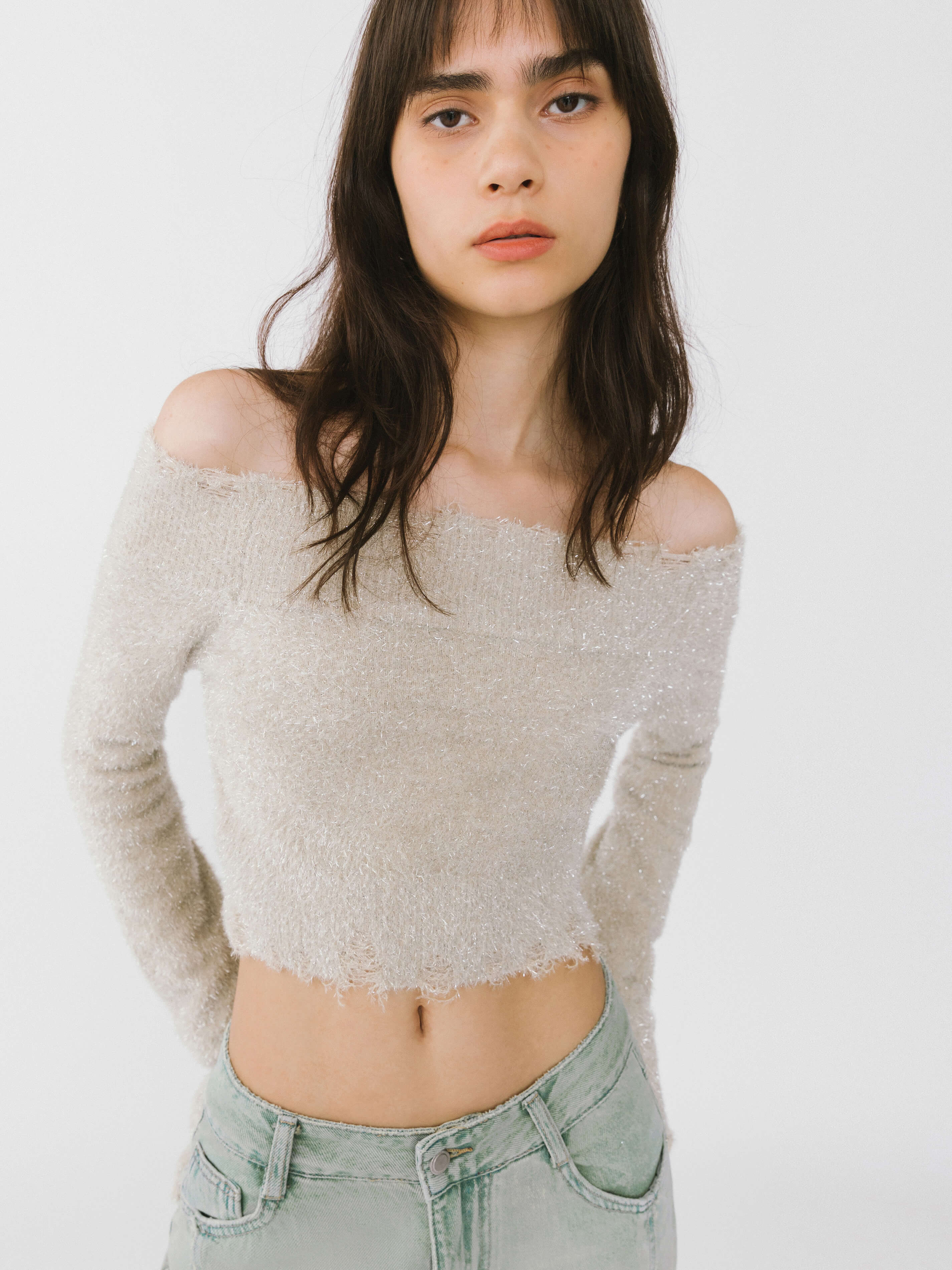 Off-Shoulder Long Sleeve Knit Crop Top-11