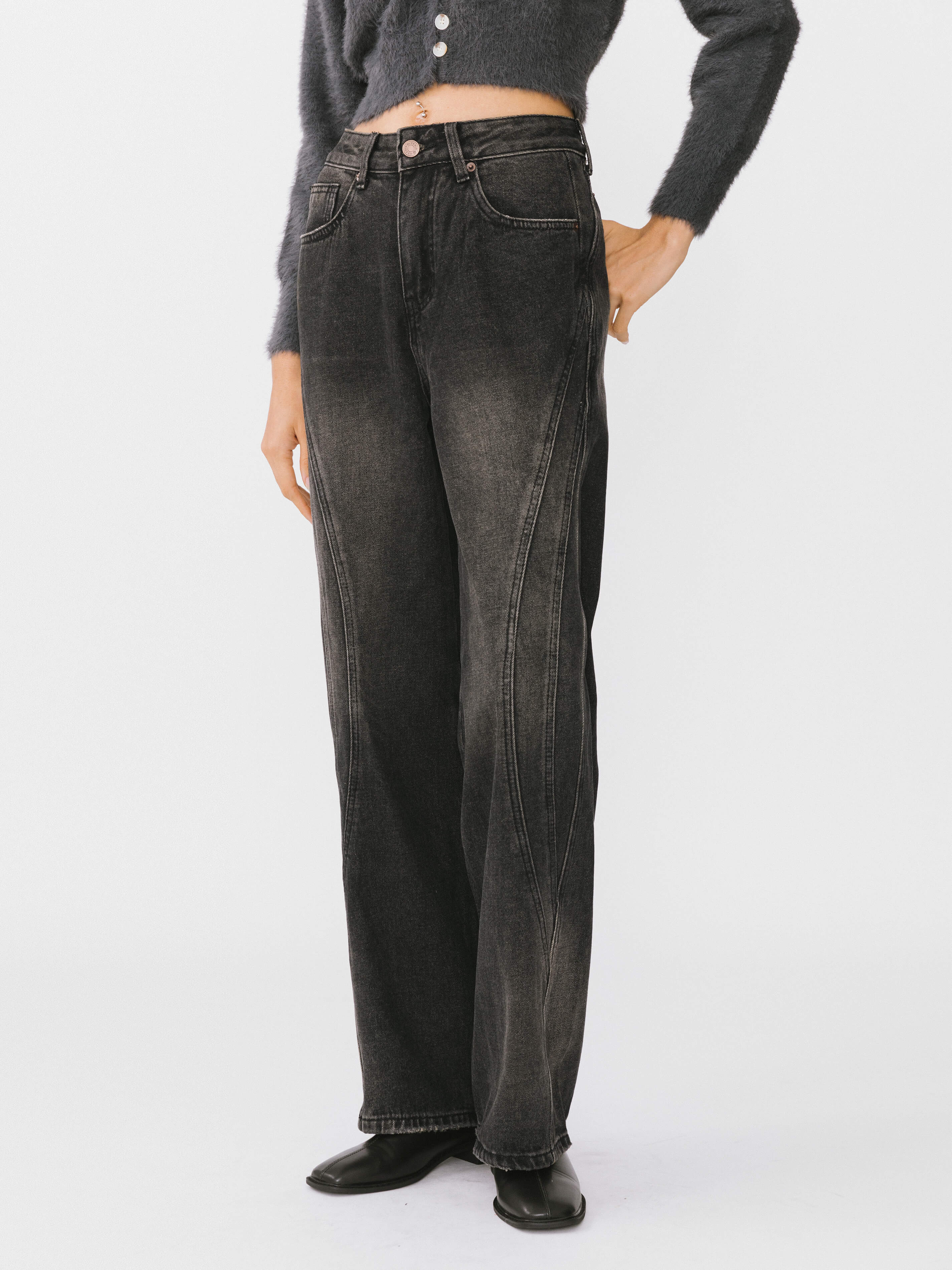 Vintage Style Straight leg Denim Jeans-4