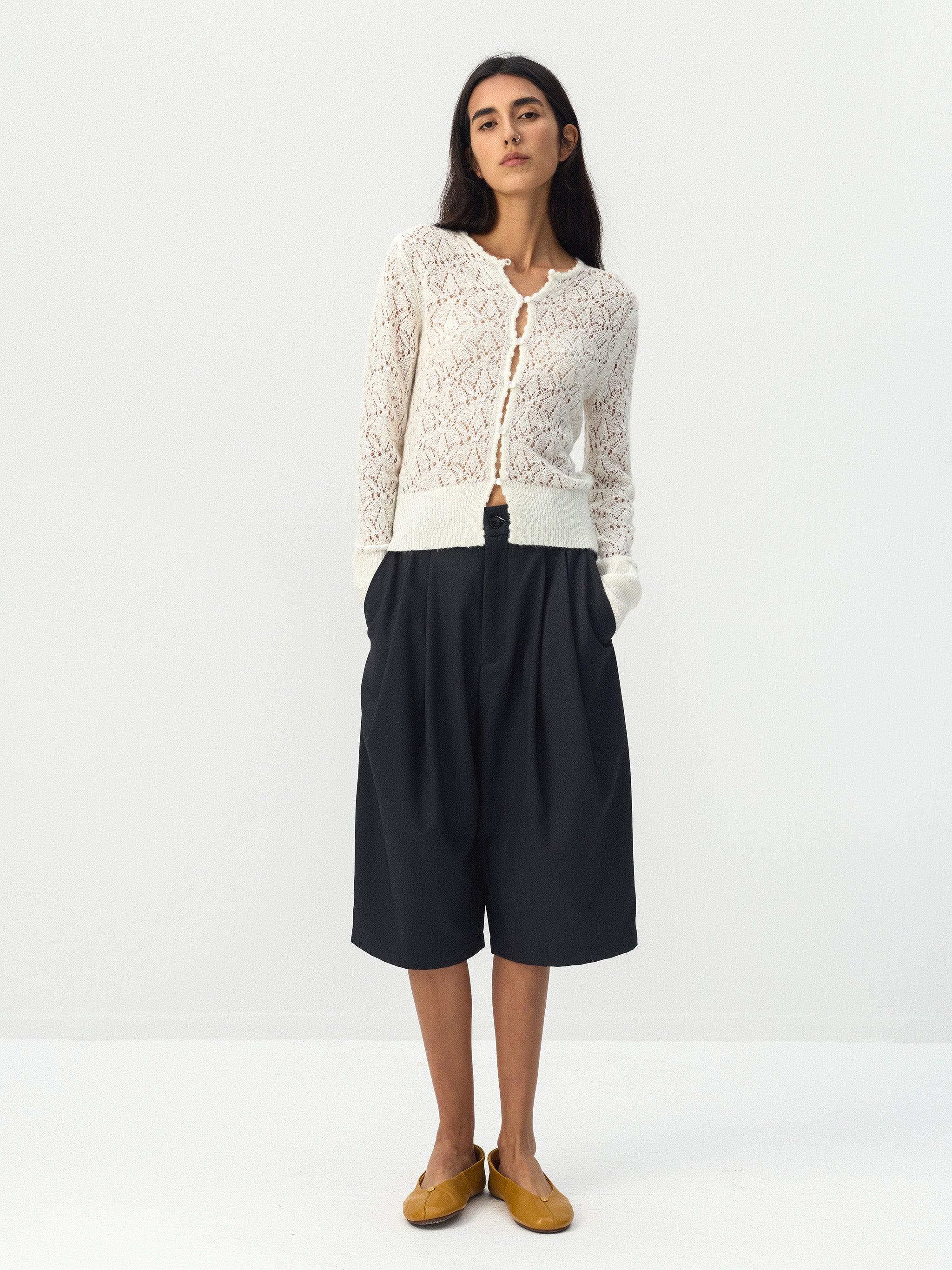 CUBIC Mid-High Waist Pleated Wide Leg Culottes-4