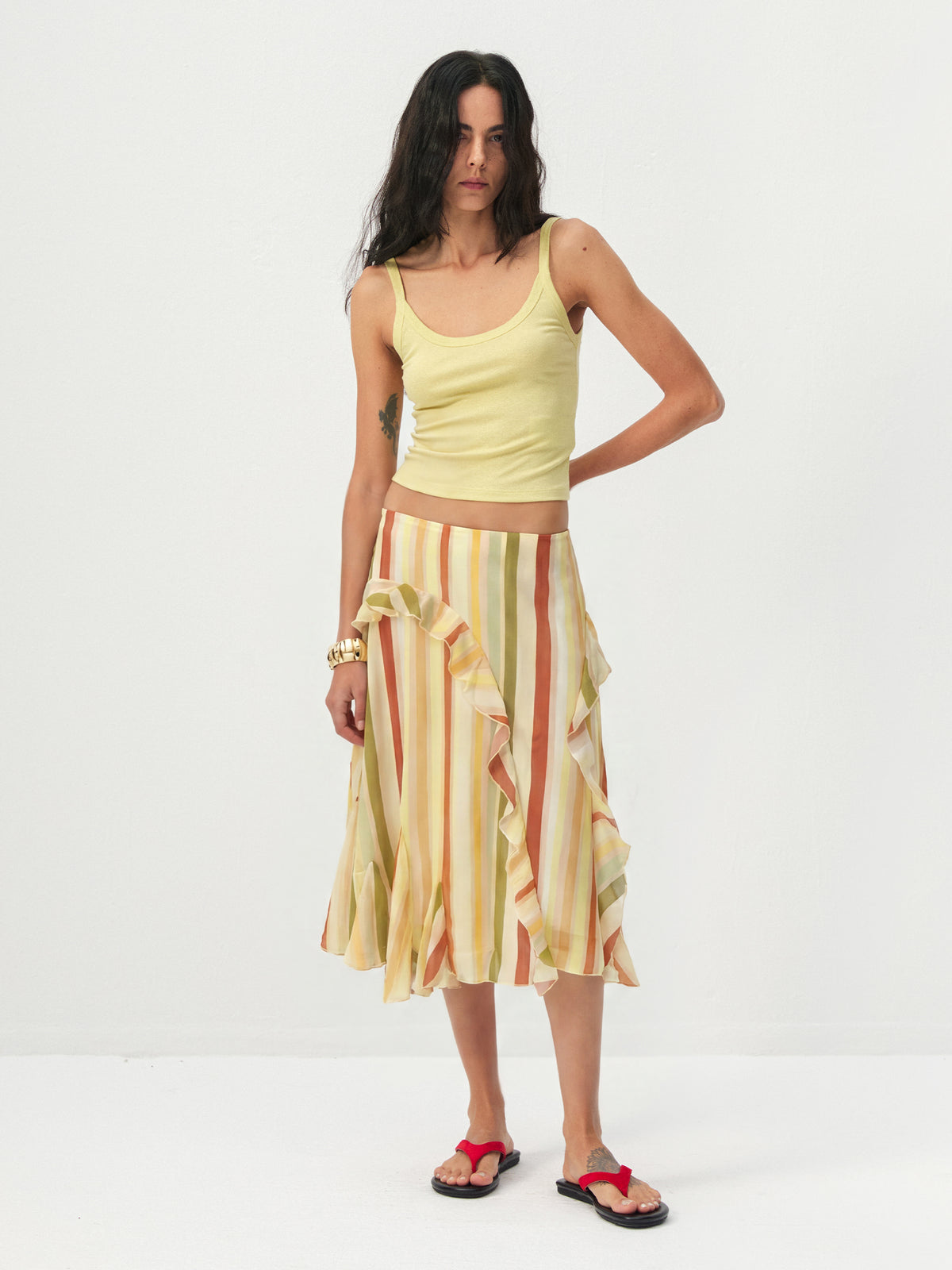 Colorful Striped Ruffled Asymmetrical Hem Skirt-4