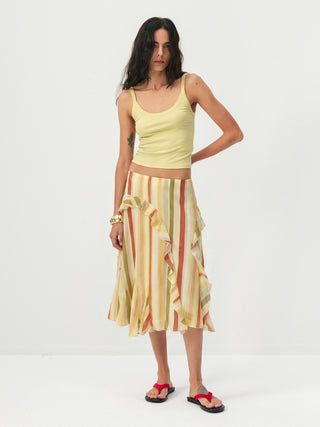 Colorful Striped Ruffled Asymmetrical Hem Skirt
