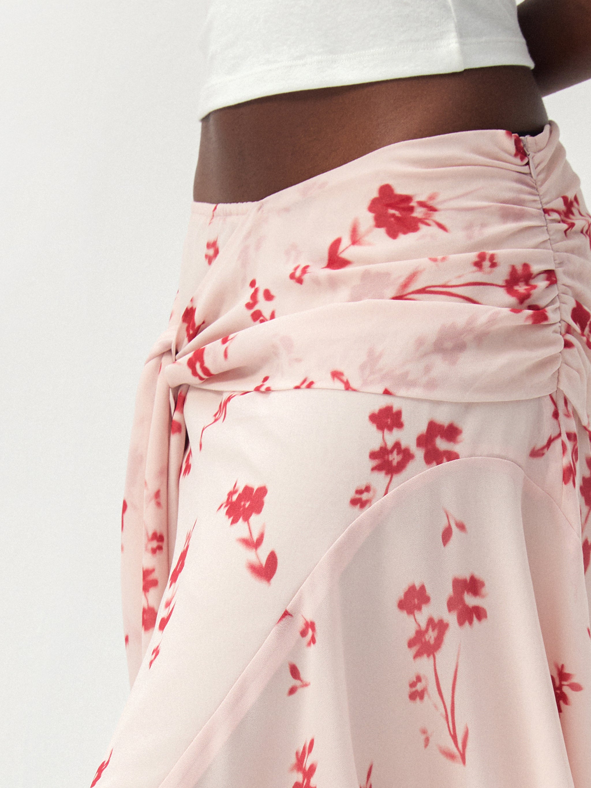 CUBIC Floral Print Asymmetrical Chiffon Midi Skirt-4