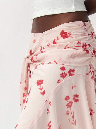 CUBIC Floral Print Asymmetrical Chiffon Midi Skirt
