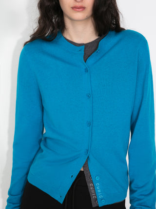 100% Wool Knit Cardigan with Crew Neck