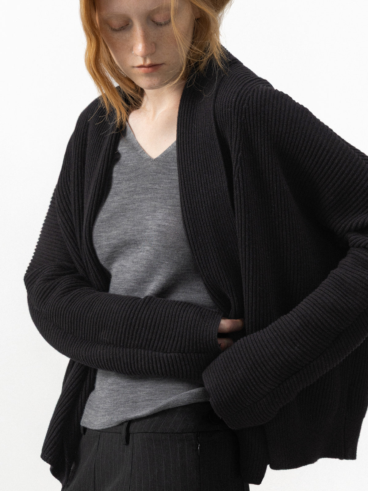 CUBIC Relaxed Ribbed Open-Front Cardigan-4