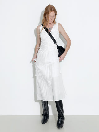 Drawstring Pleated V-Neck Sleeveless Dress