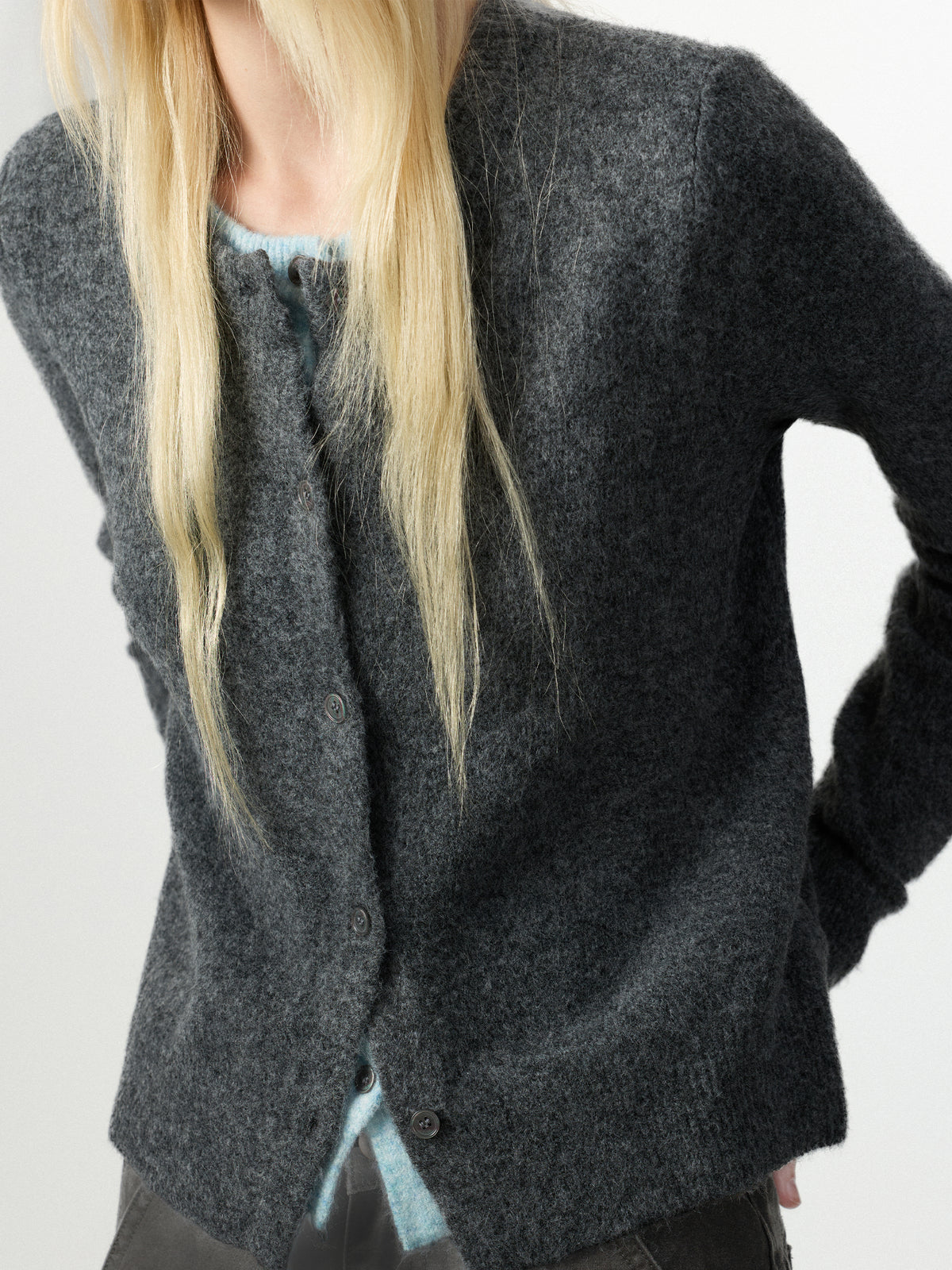 Crewneck Knit Button-Up Cardigan-4