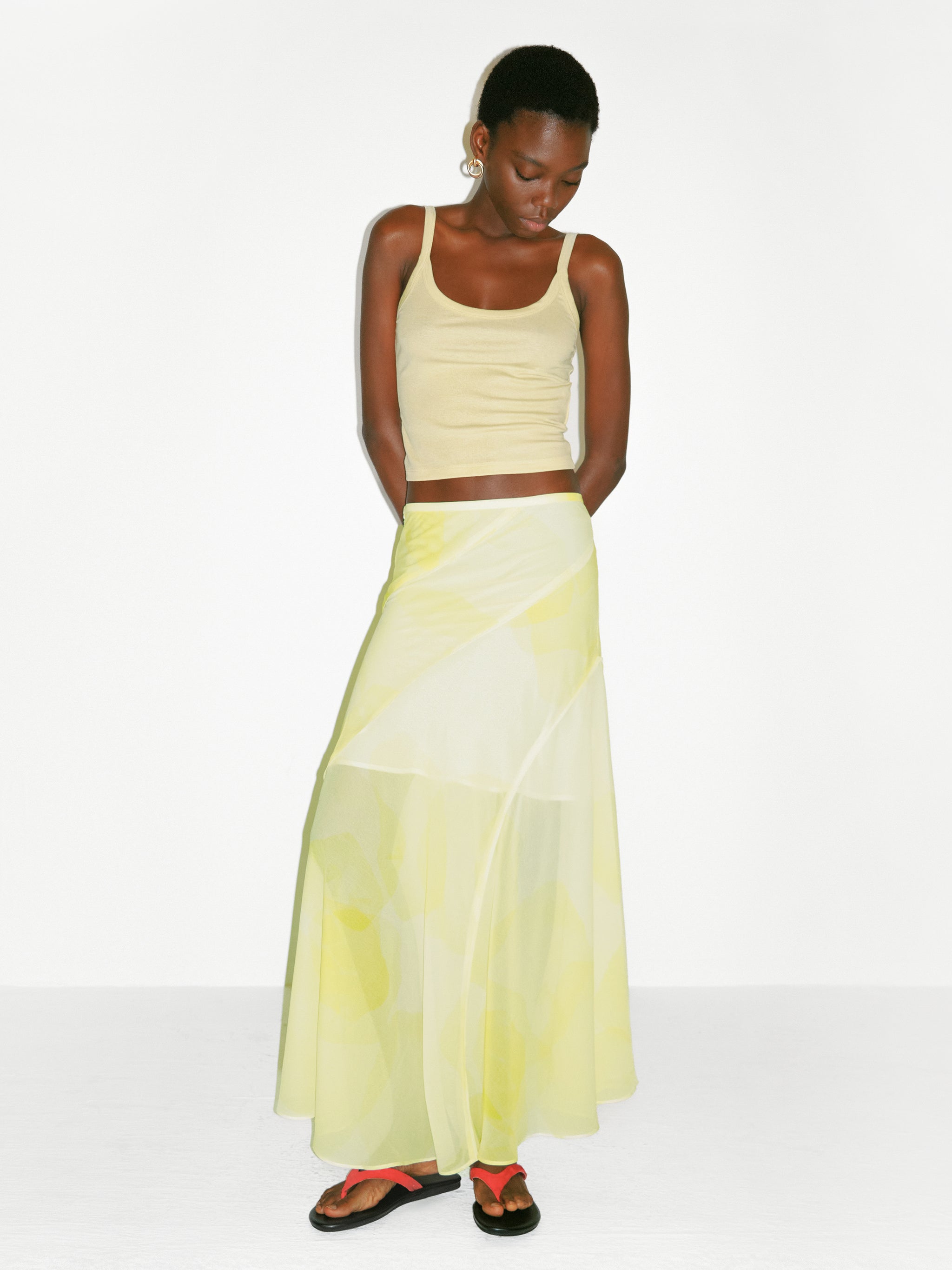 CUBIC Sheer Abstract Print Chiffon Maxi Skirt-4