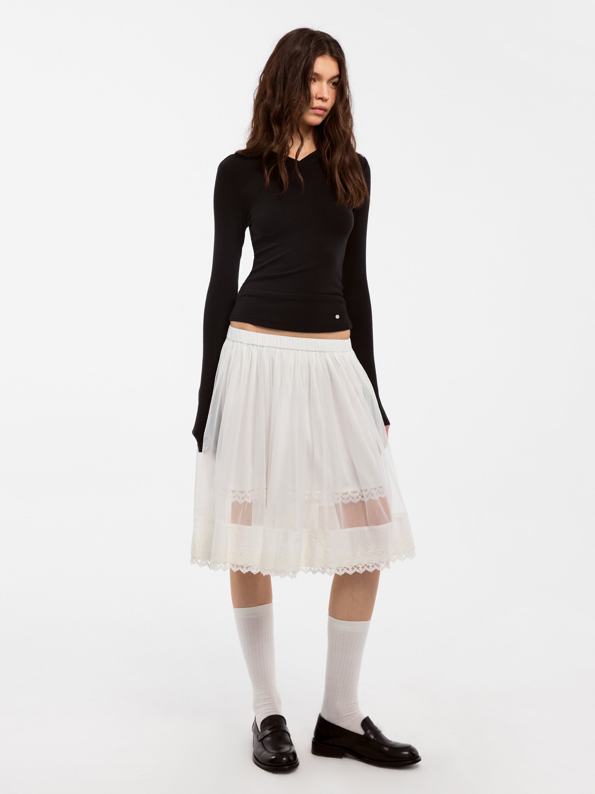 CUBIC Lace-up Mesh Skirt-4