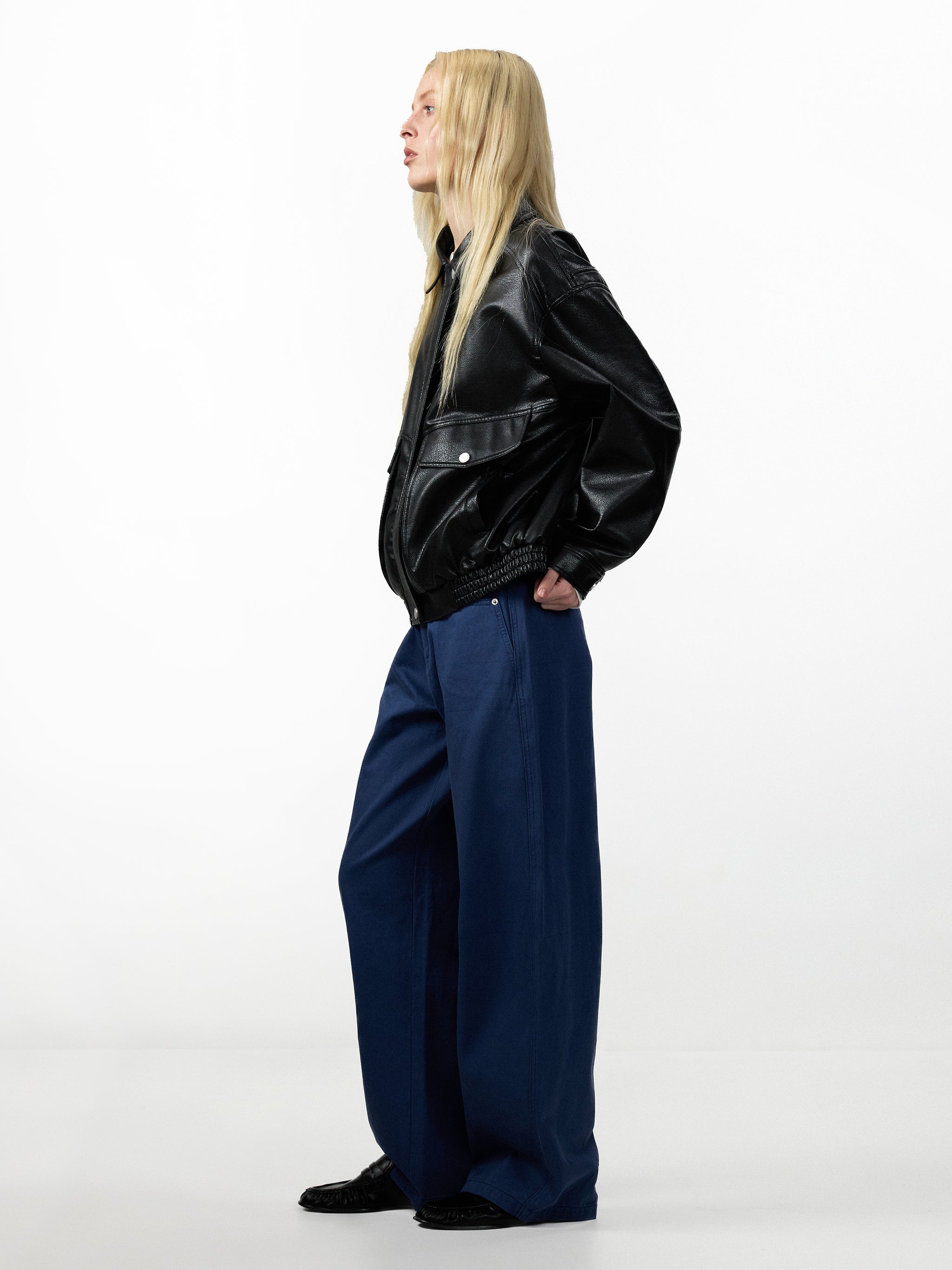 CUBIC Faux‑Leather Oversized Bomber Jacket-4
